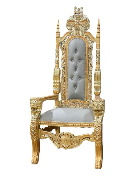 Adult Raja Grey /Gold Royal Throne Chair
