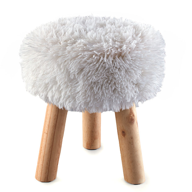 Kids Faux White Fur-Covered Stool