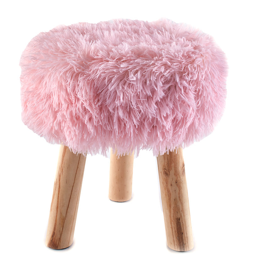 Kids Faux Light Pink Fur-Covered Stool