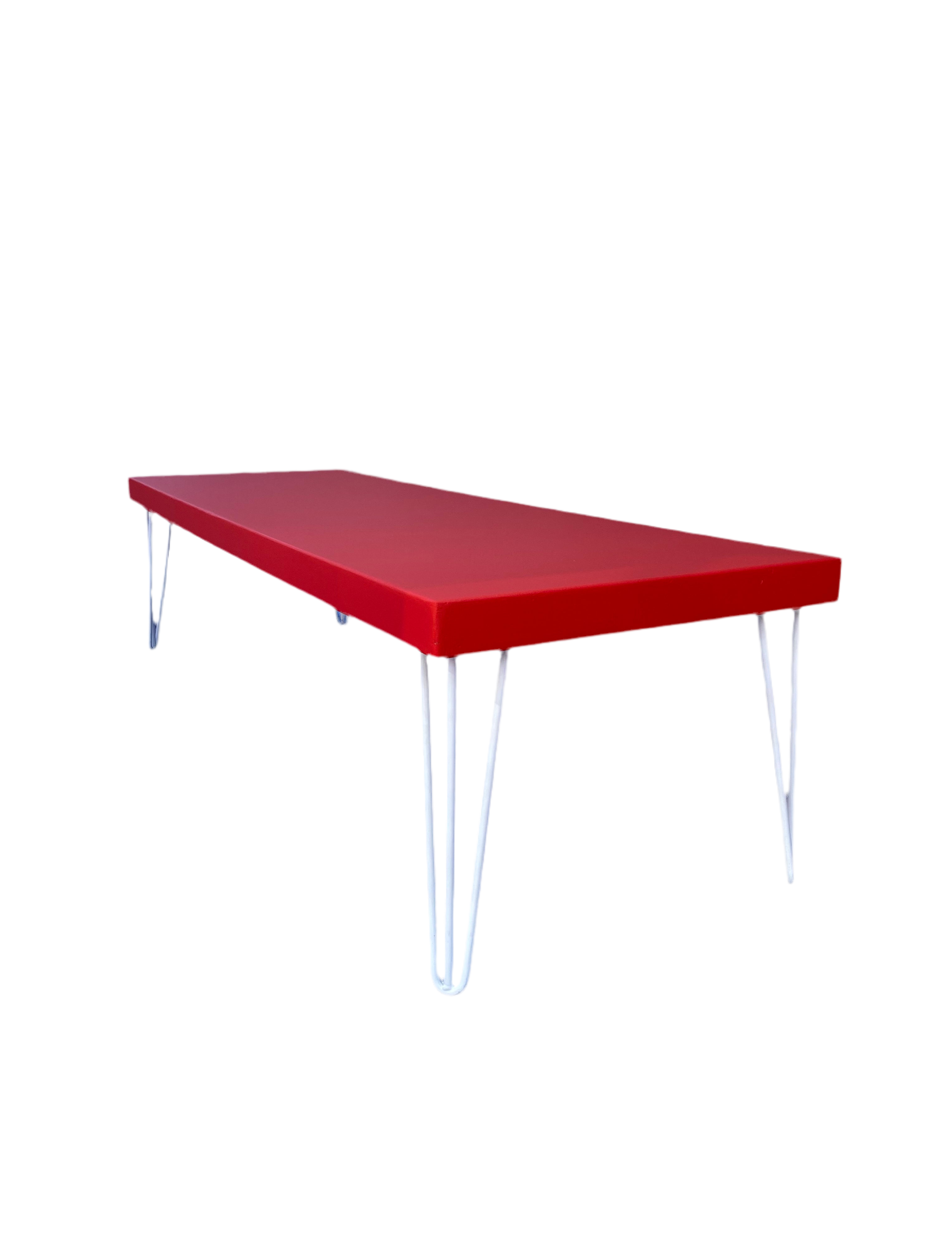 Kids Modern Red Table With White Metal Legs
