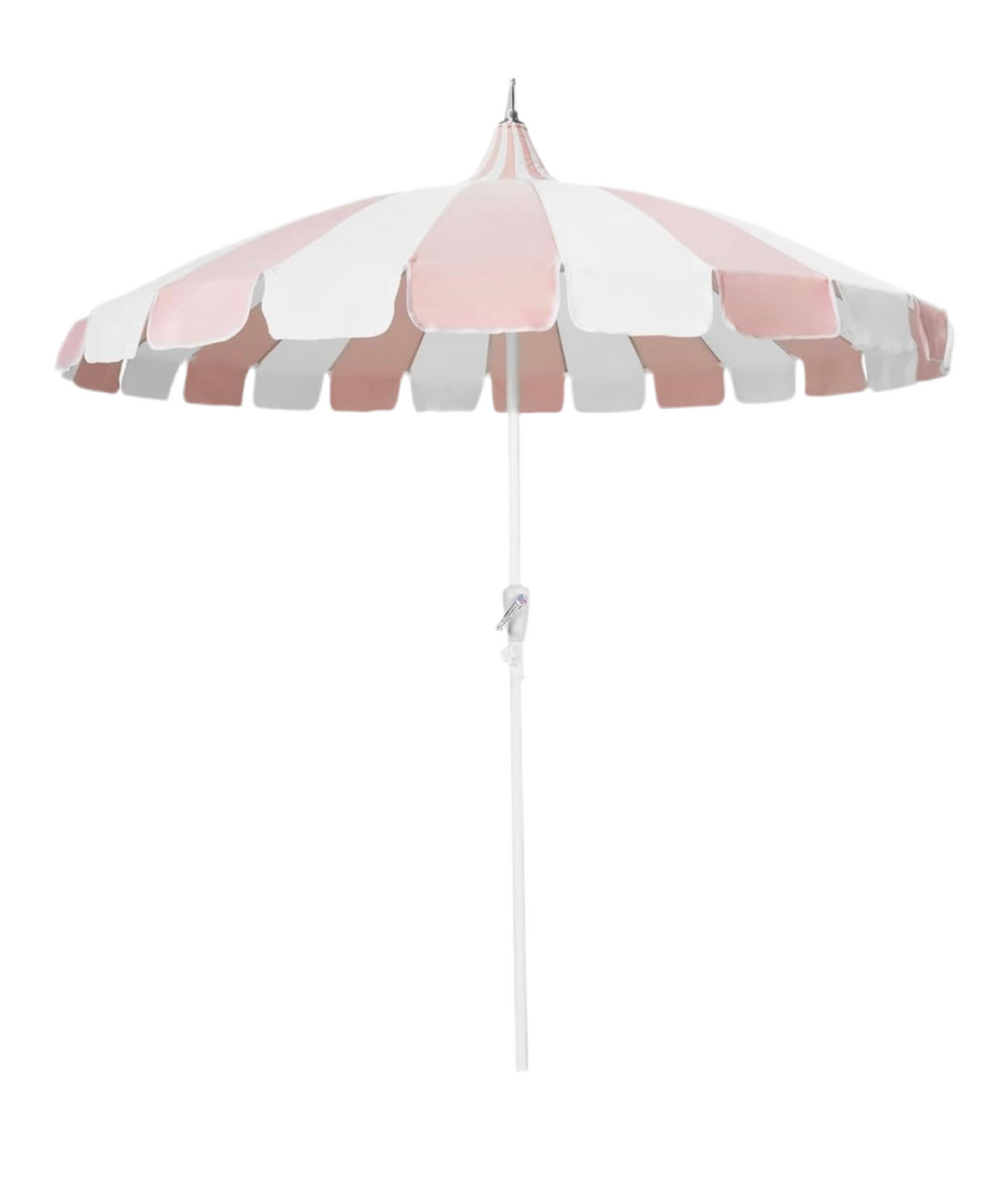 Large Pink & White Umbrella With Base