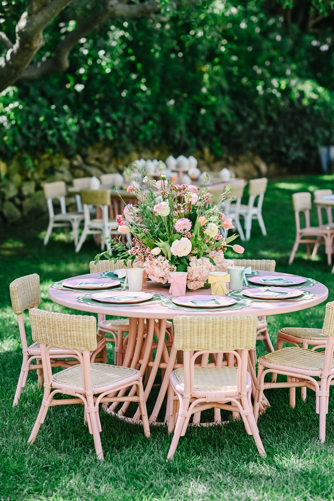 Kids Light Pink Rattan Round Table