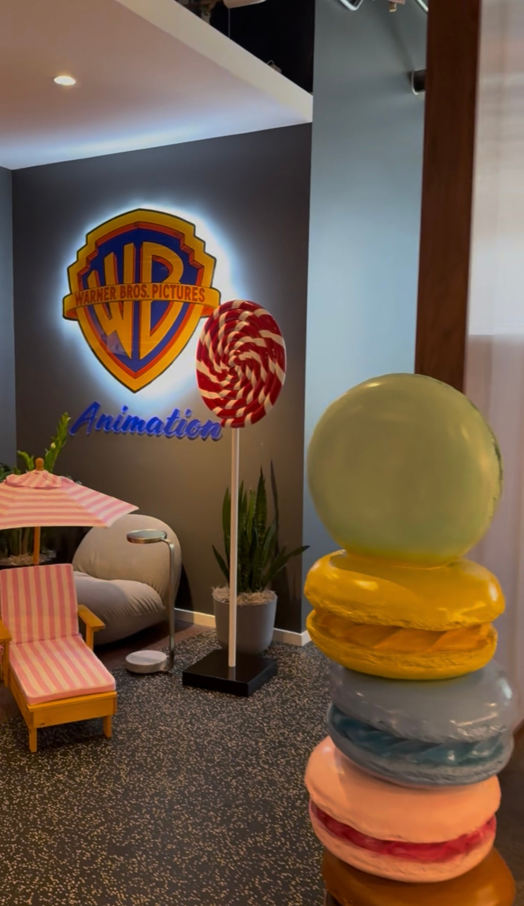 Kids Light Pink & White Striped Chaise Lounge