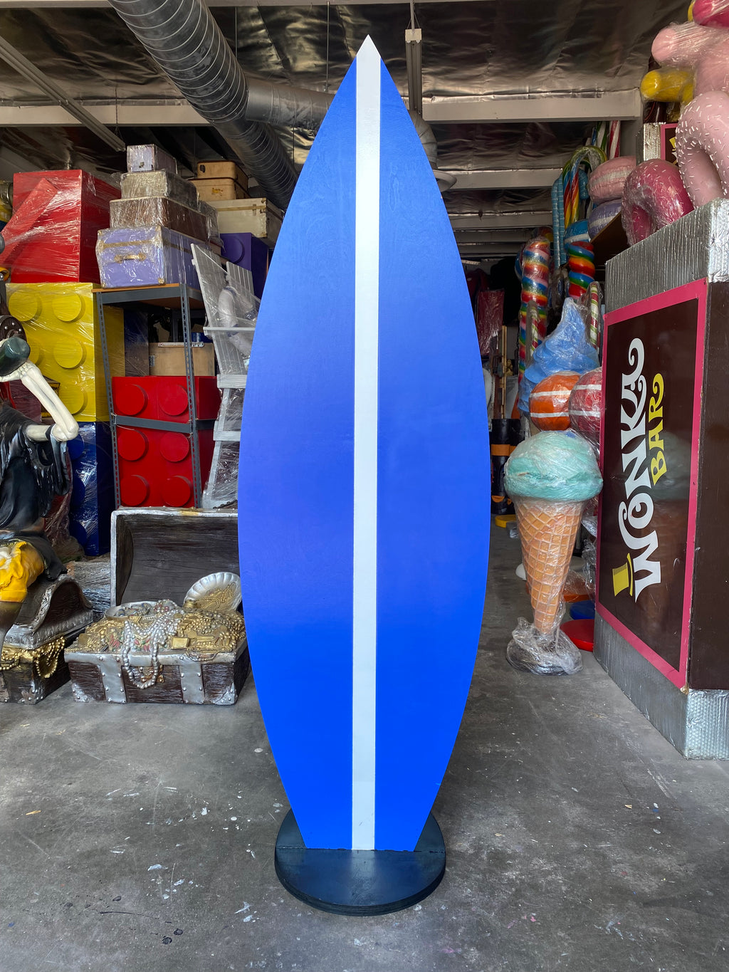 Wooden Blue & White Stripe Surf Board Cut Out