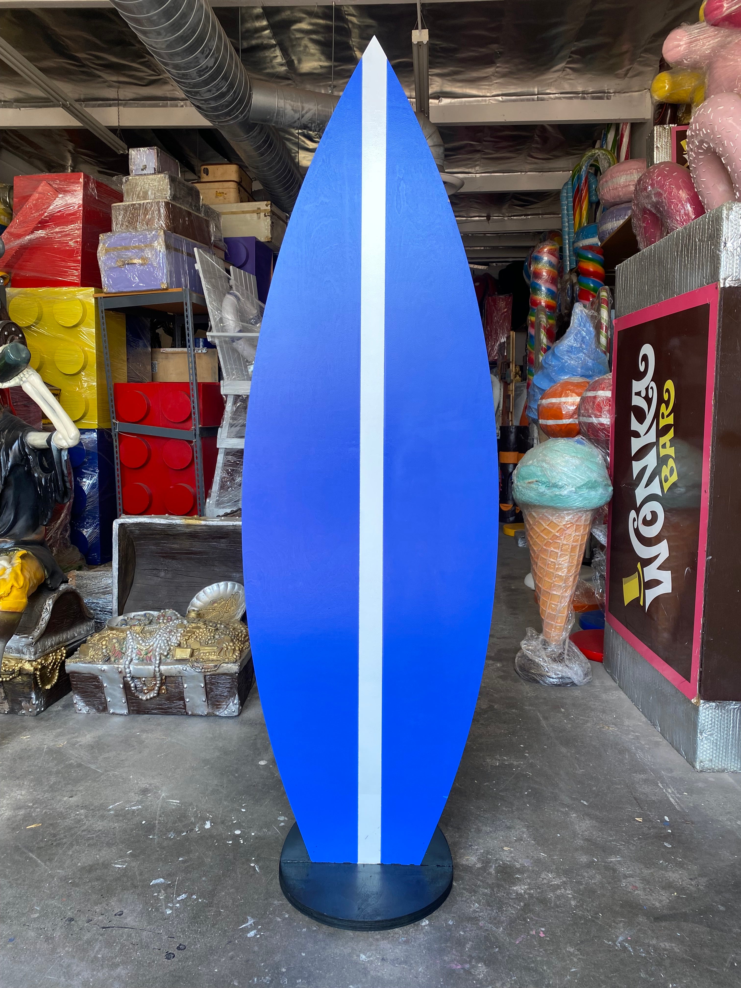 Wooden Blue & White Stripe Surf Board Cut Out