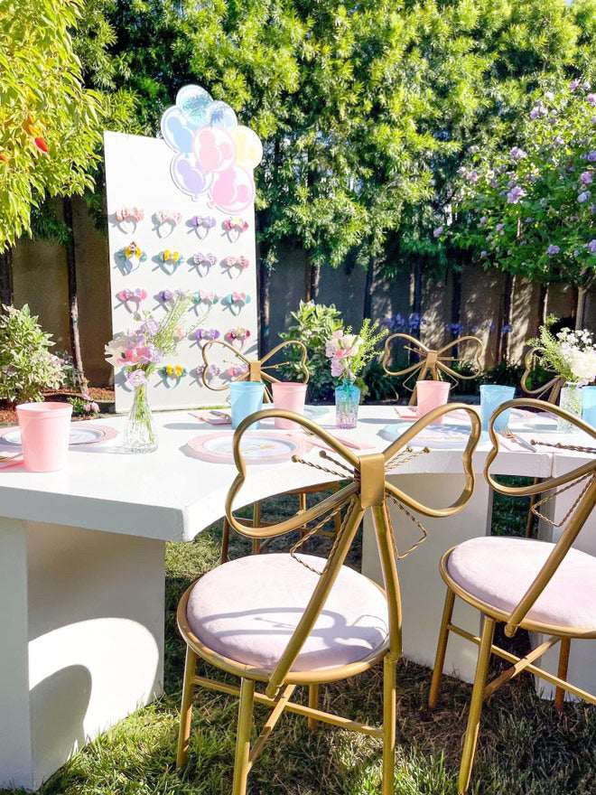 Kids Light Pink Metal Bow Chair