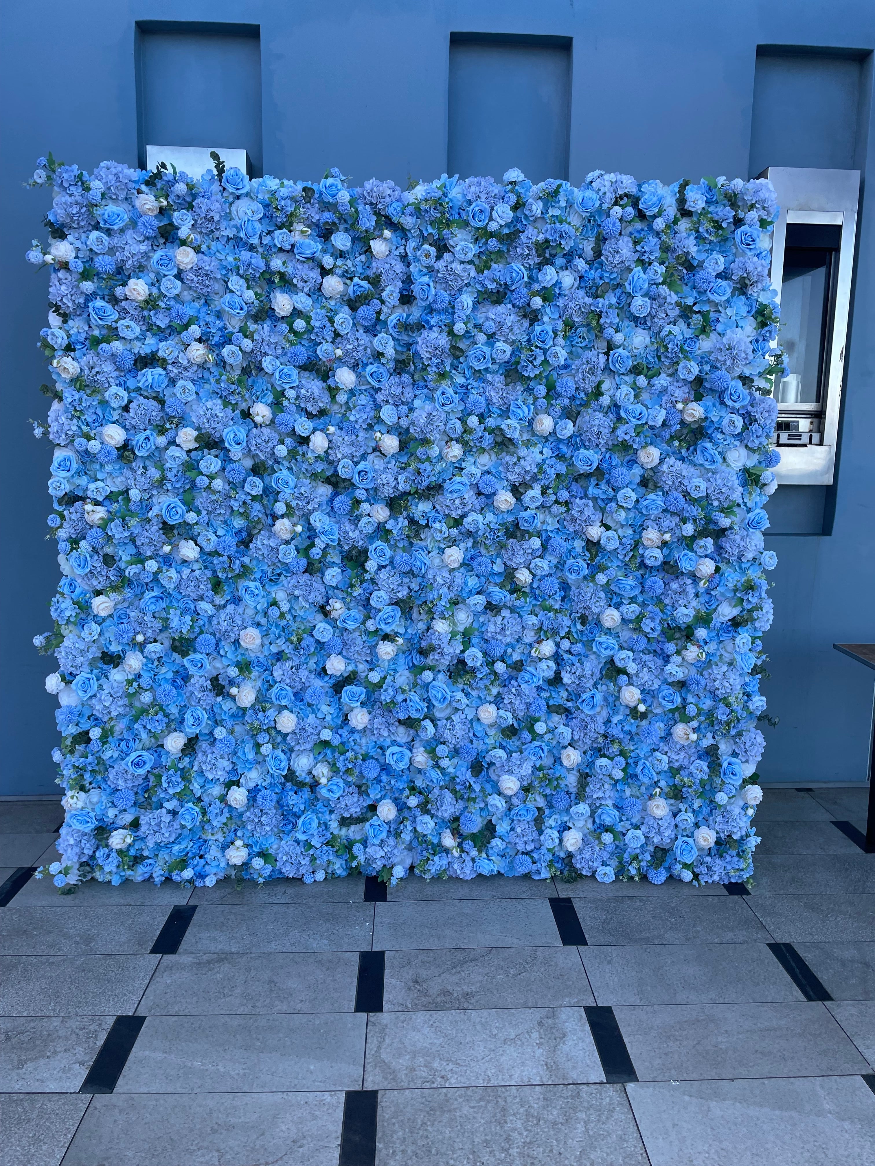 Blue Silk Flower Wall