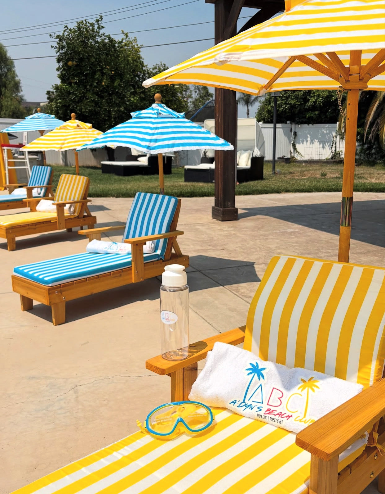 Kids Teal & White Striped Chaise Lounge