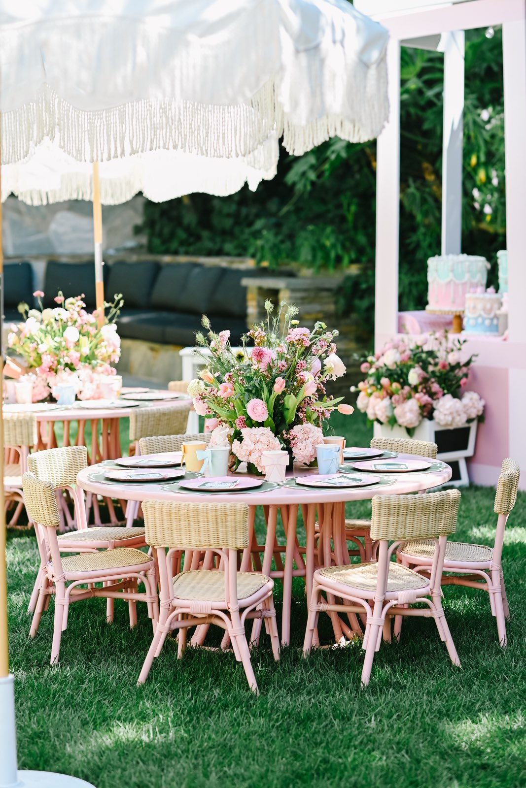 Kids Light Pink Rattan Round Table
