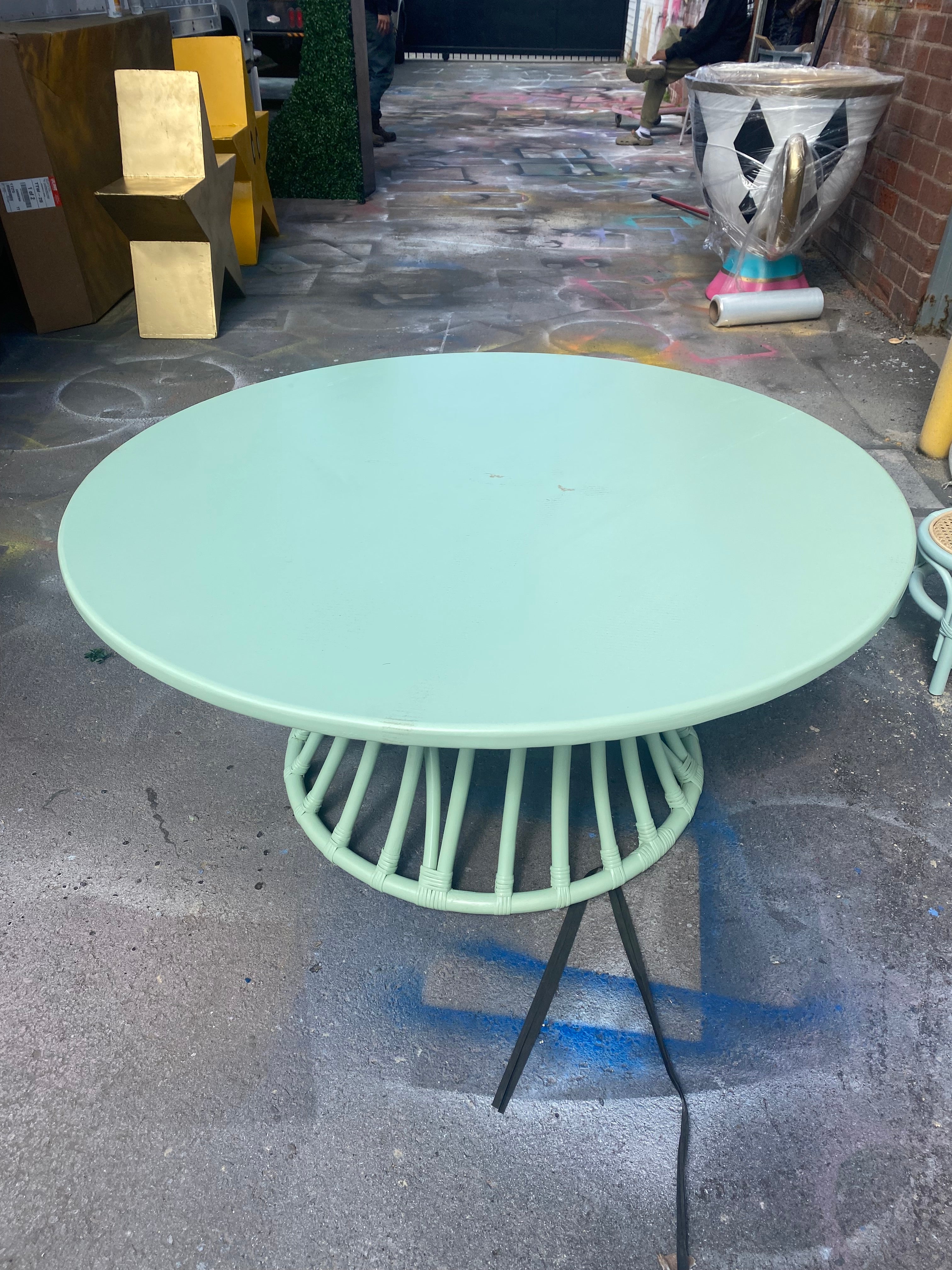 Kids Teal Rattan Round Table