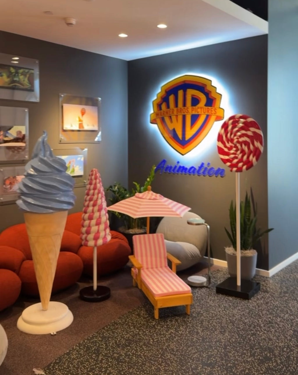 Kids Light Pink & White Striped Chaise Lounge