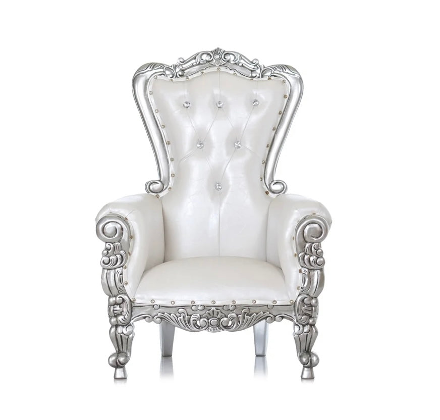 Kids White/Silver Royal Throne Chair
