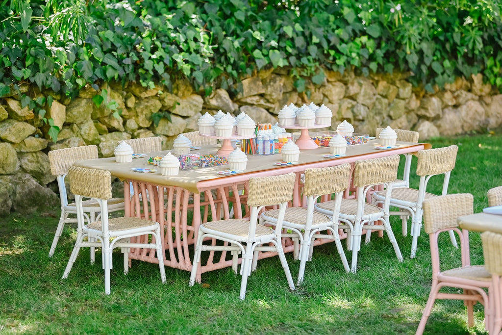 Kids Light Pink Rattan Rectangular Table