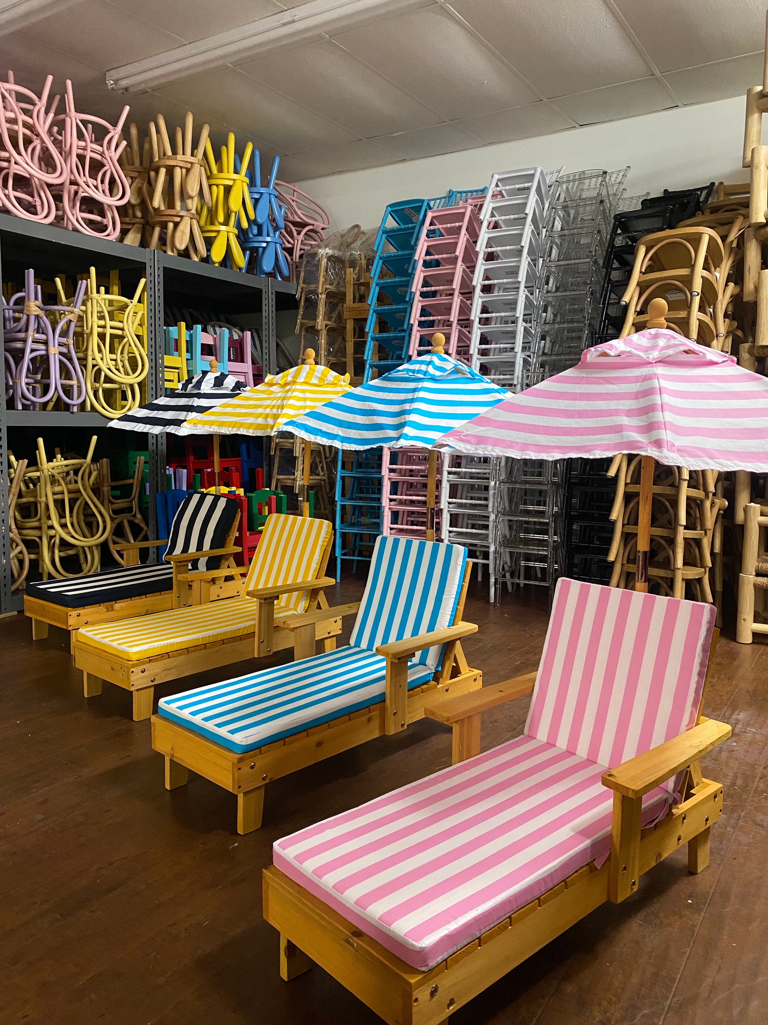 Kids Teal & White Striped Chaise Lounge