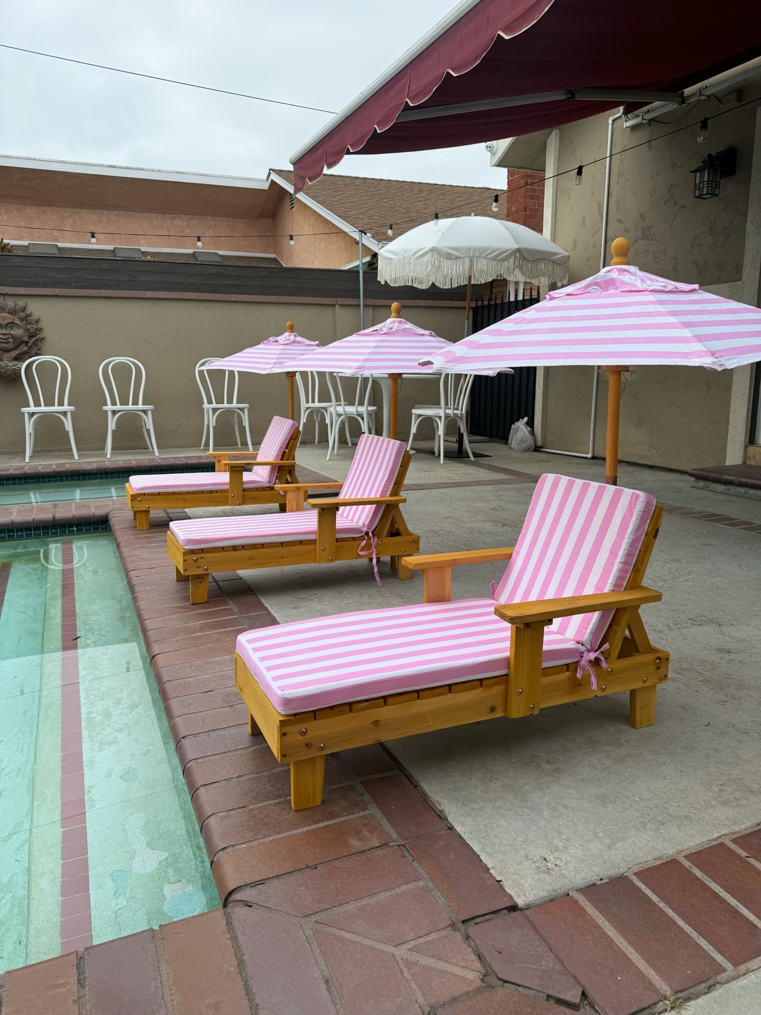 Kids Light Pink & White Striped Chaise Lounge