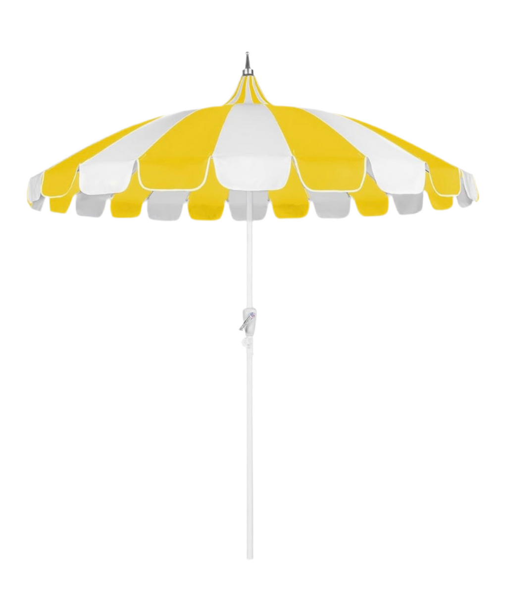 Large Yellow & White Umbrella With Black Base