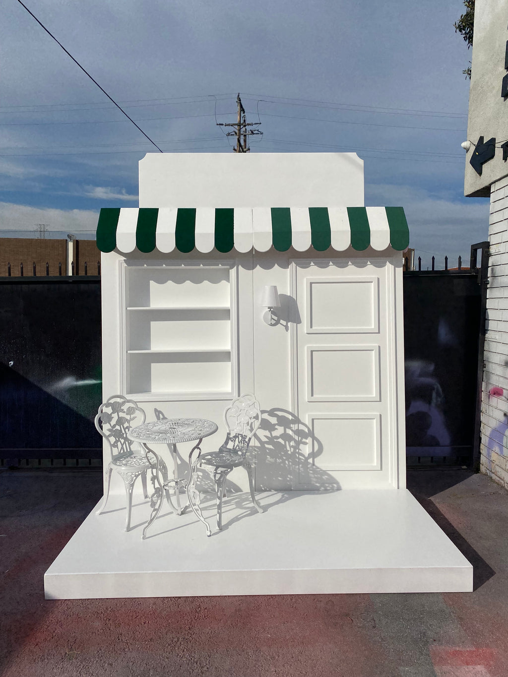 White Store Front With Custom Signage & Interchangeable Color Awning Package