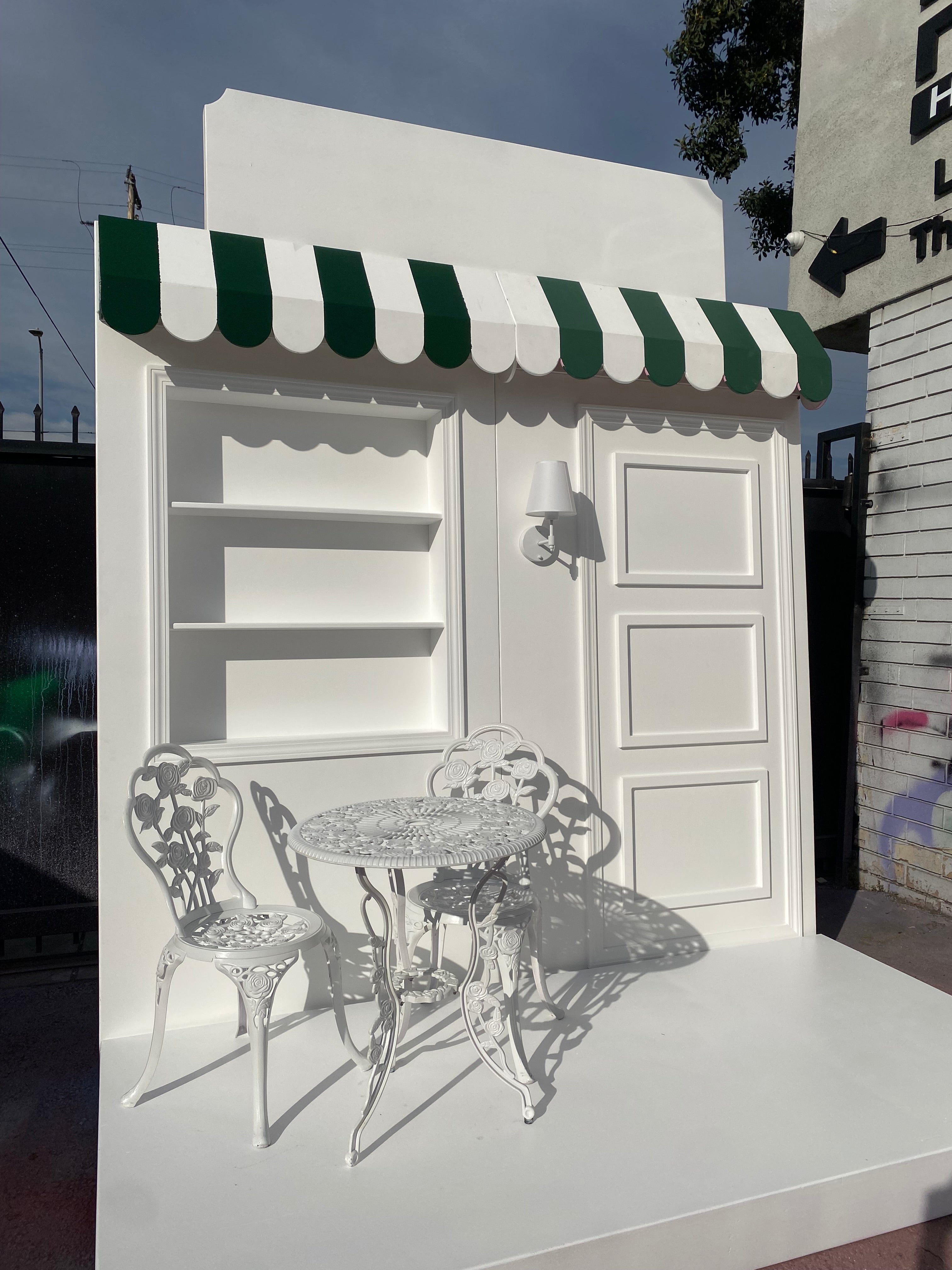 White Store Front With Custom Signage & Interchangeable Color Awning Package