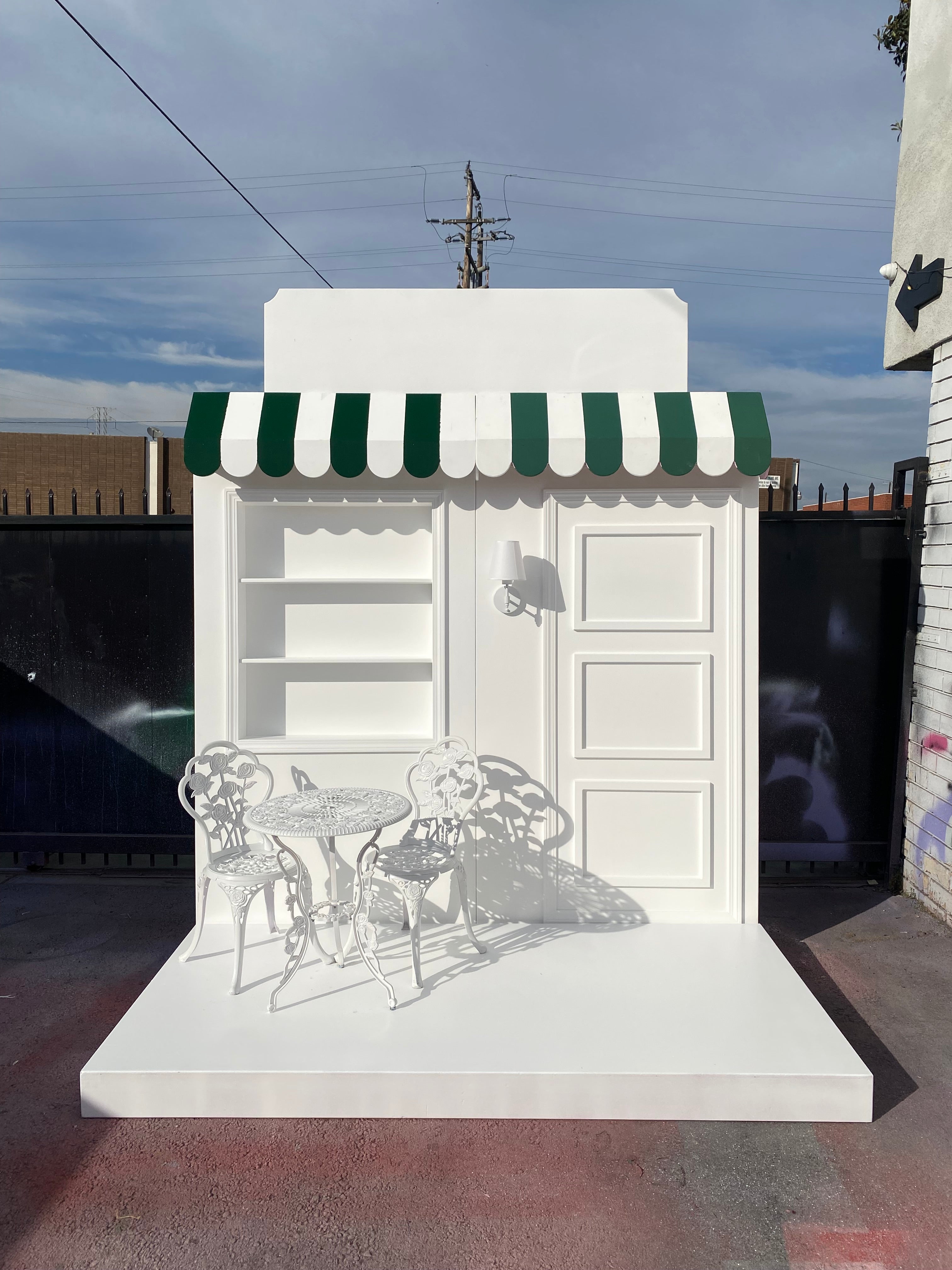 White Store Front With Custom Signage & Interchangeable Color Awning Package