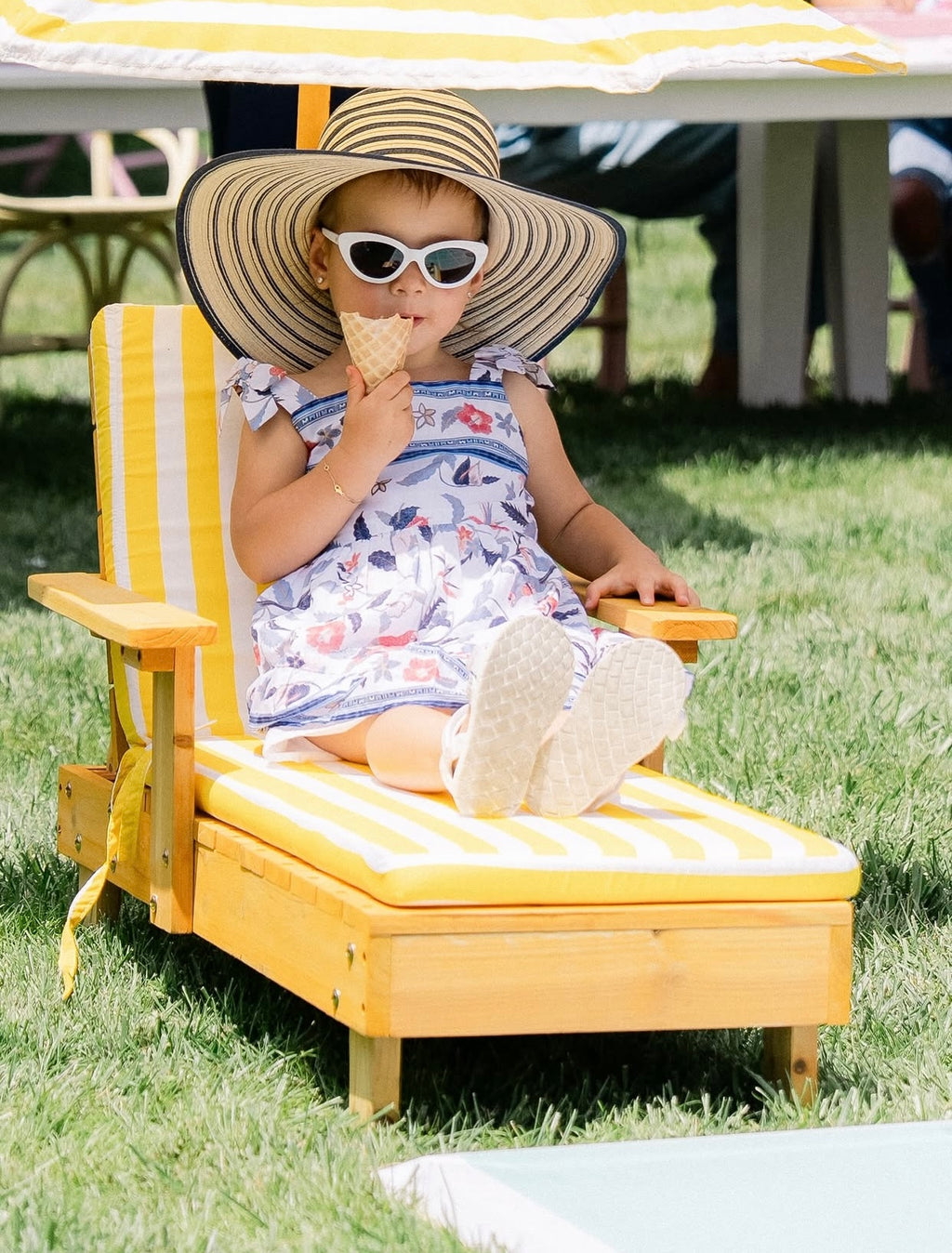 Kids Yellow & White Striped Chaise Lounge