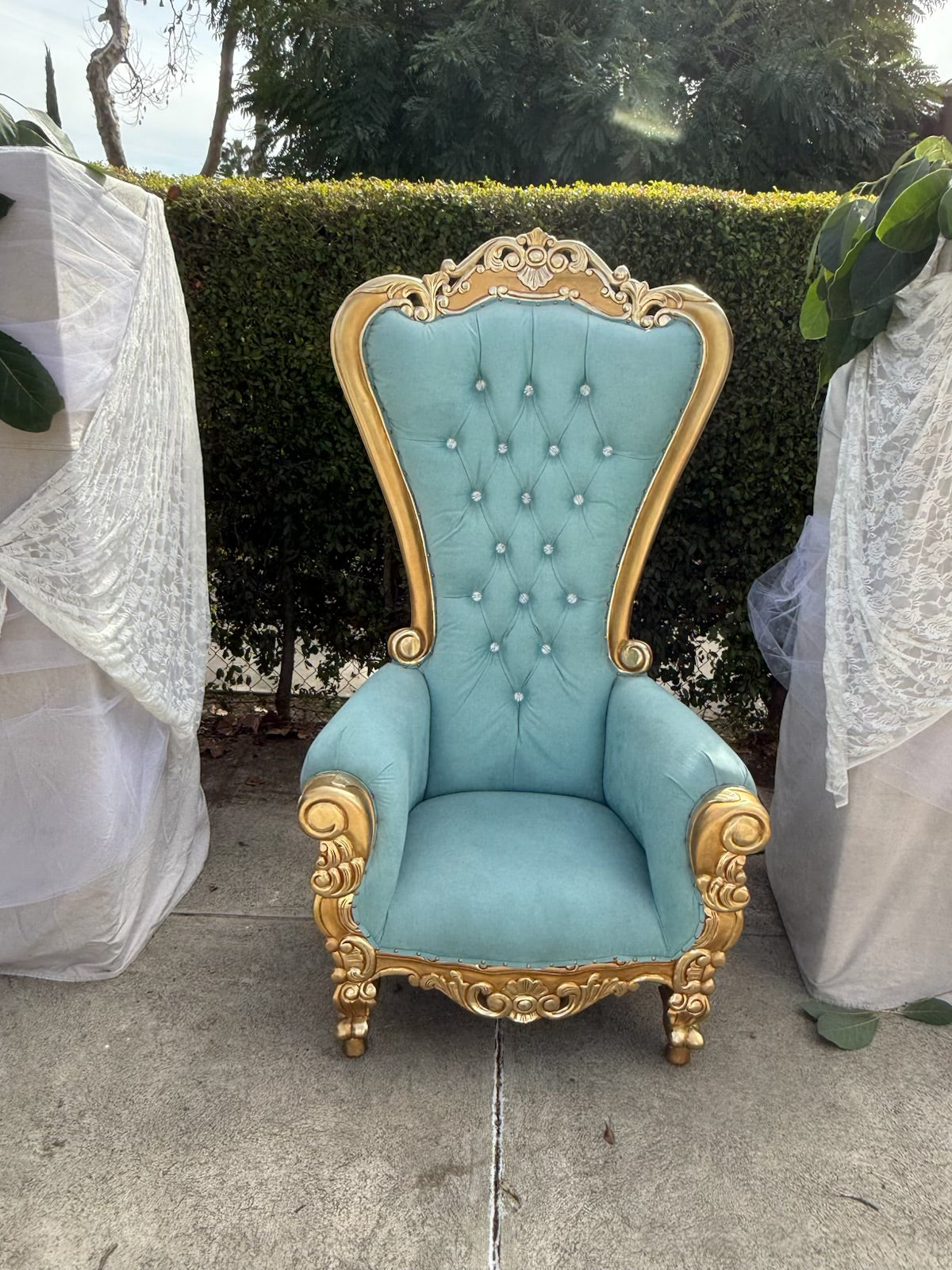 Adult Teal Blue/Gold Royal Throne Chair