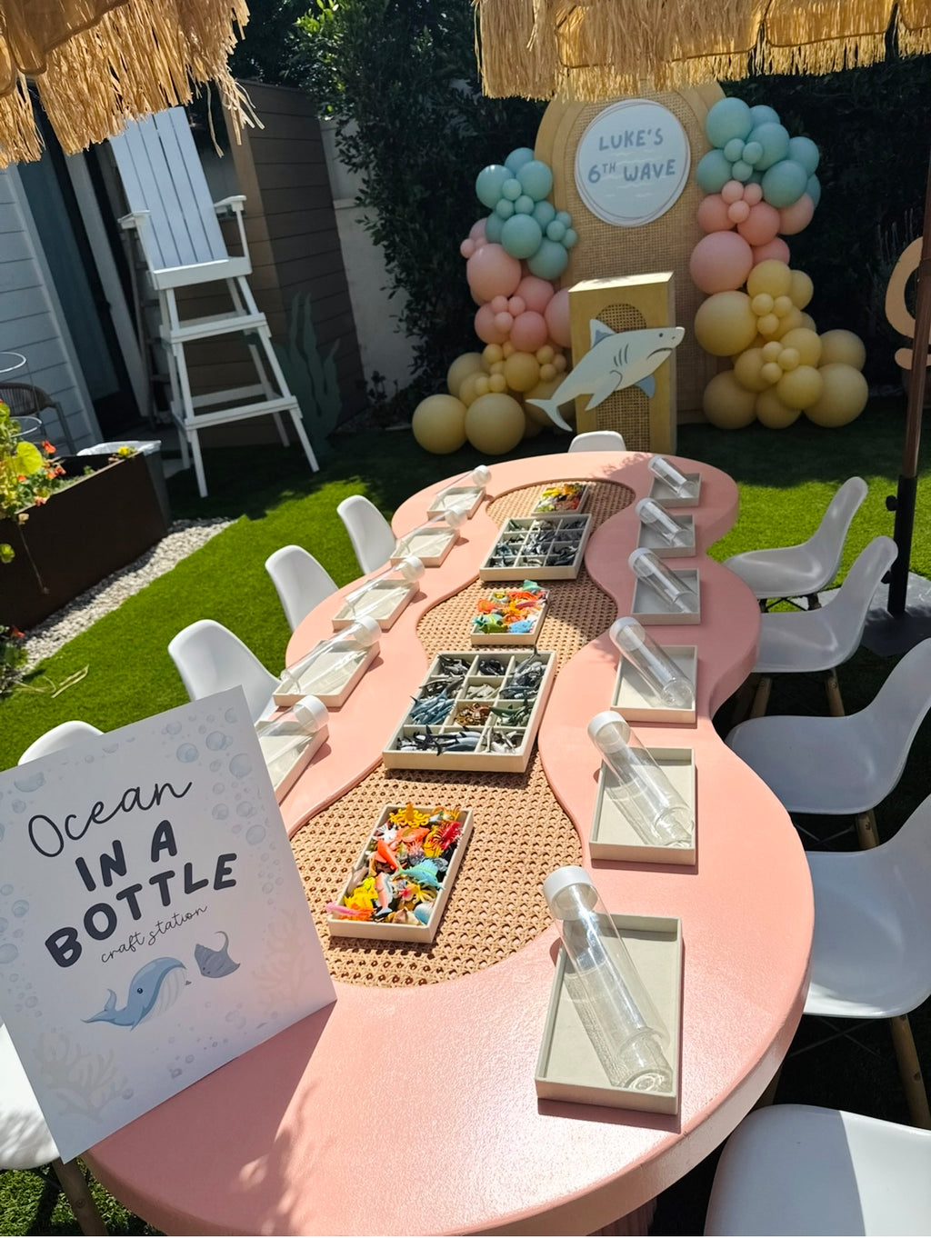 Kids Peach Rattan Wavy Table
