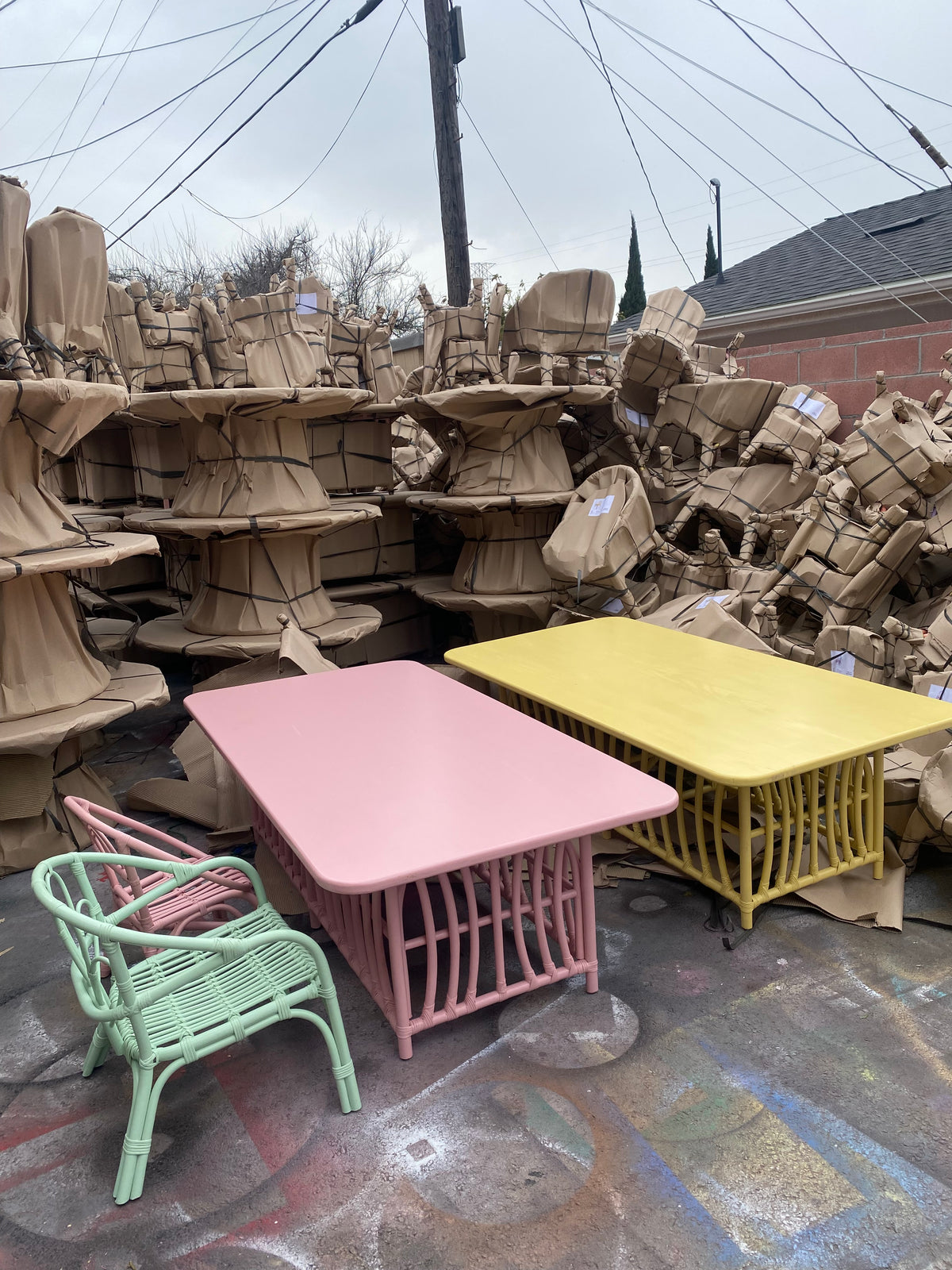 Kids Yellow Rattan Rectangular Table