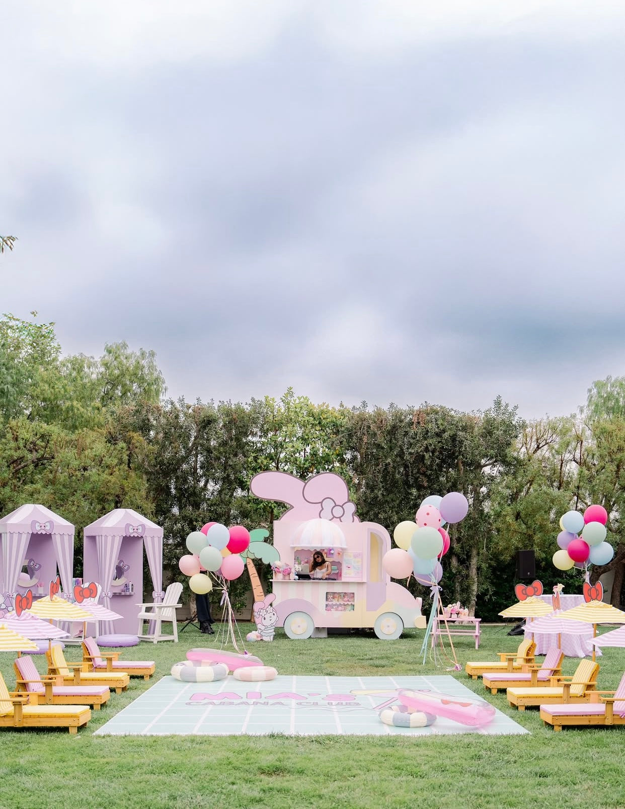 Kids Light Pink & White Striped Chaise Lounge