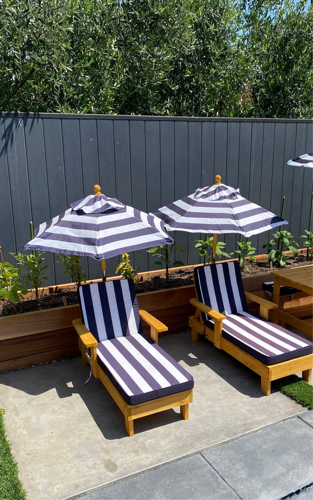 Kids Navy Blue & White Striped Chaise Lounge