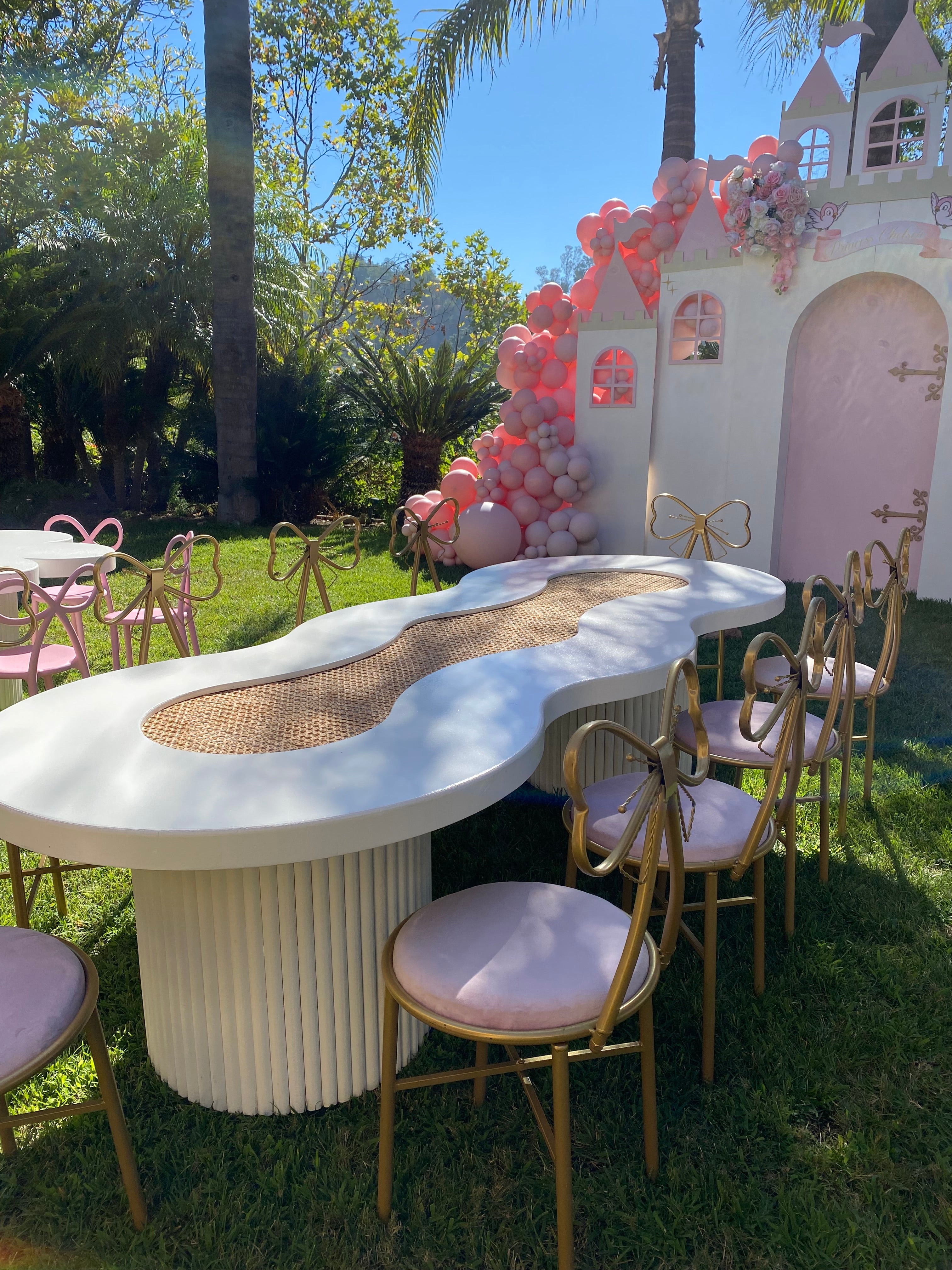 Kids White Rattan Wavy Table