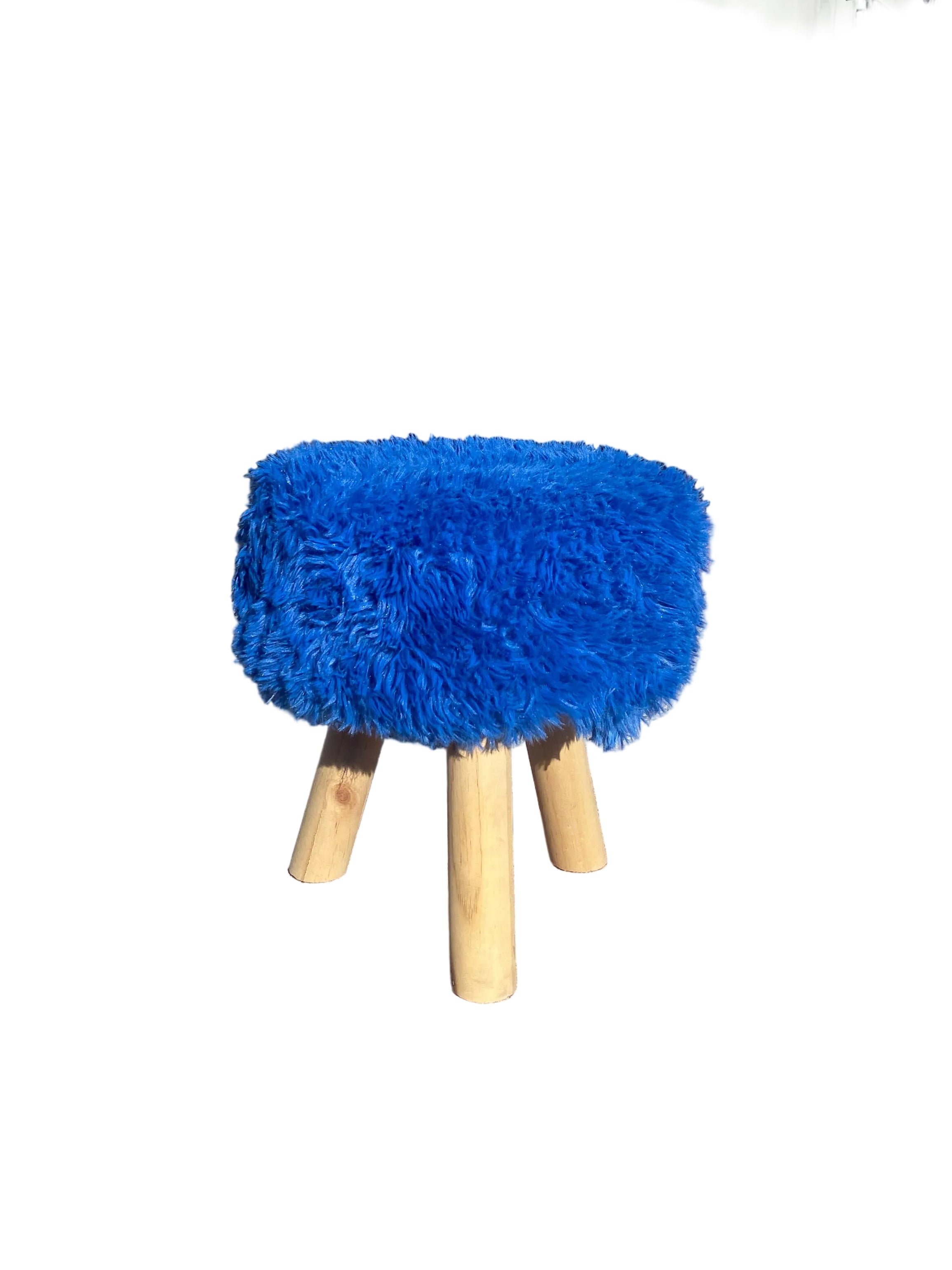 Kids Faux Blue Fur-Covered Stool