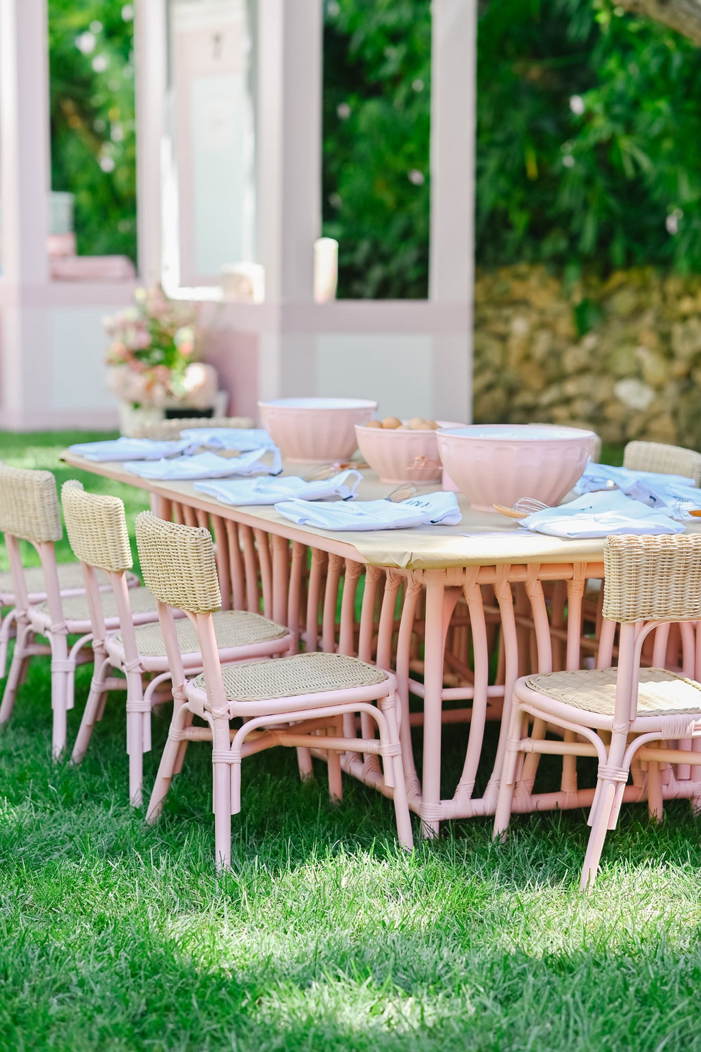 Kids Light Pink Rattan Rectangular Table