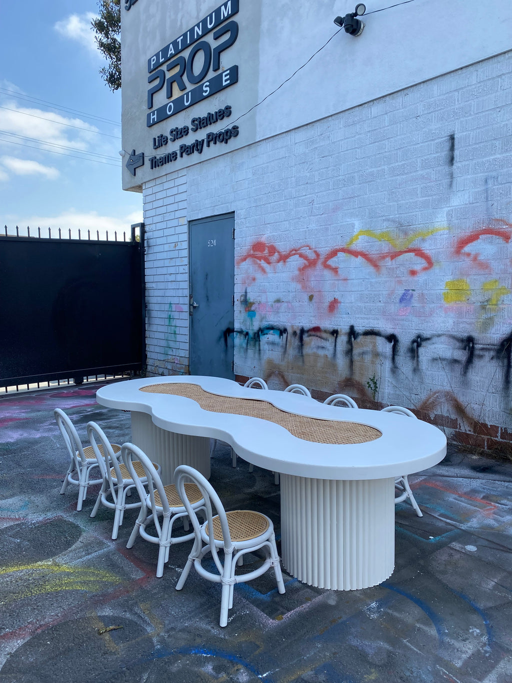 Kids White Rattan Wavy Table