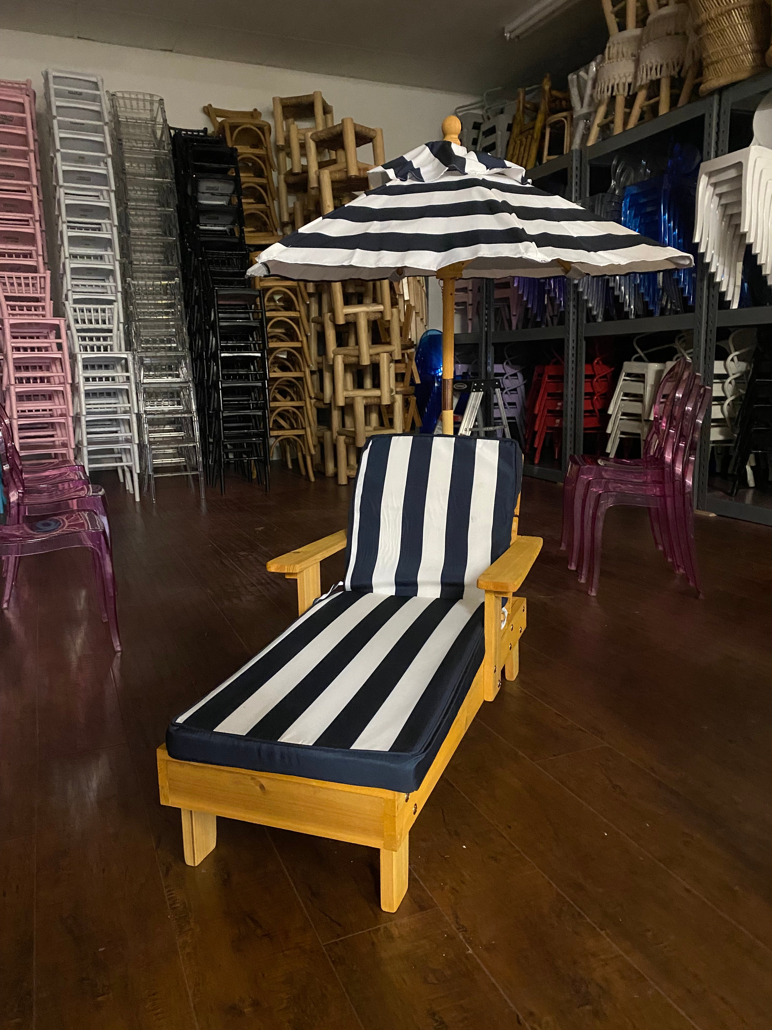 Kids Navy Blue & White Striped Chaise Lounge