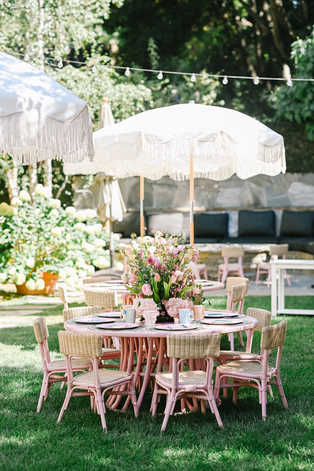 All White Umbrella & White Fringe With Base