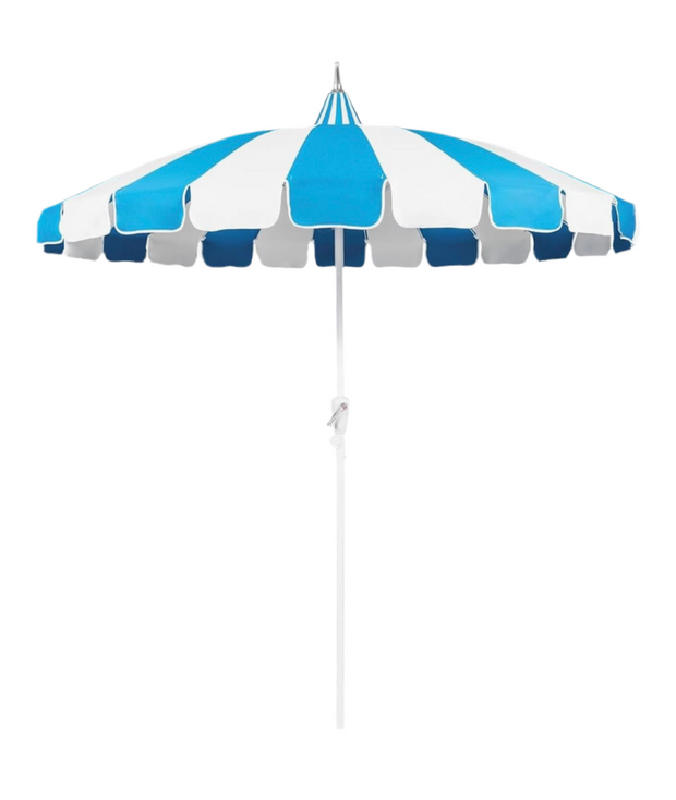 Large Teal & White Umbrella With Base