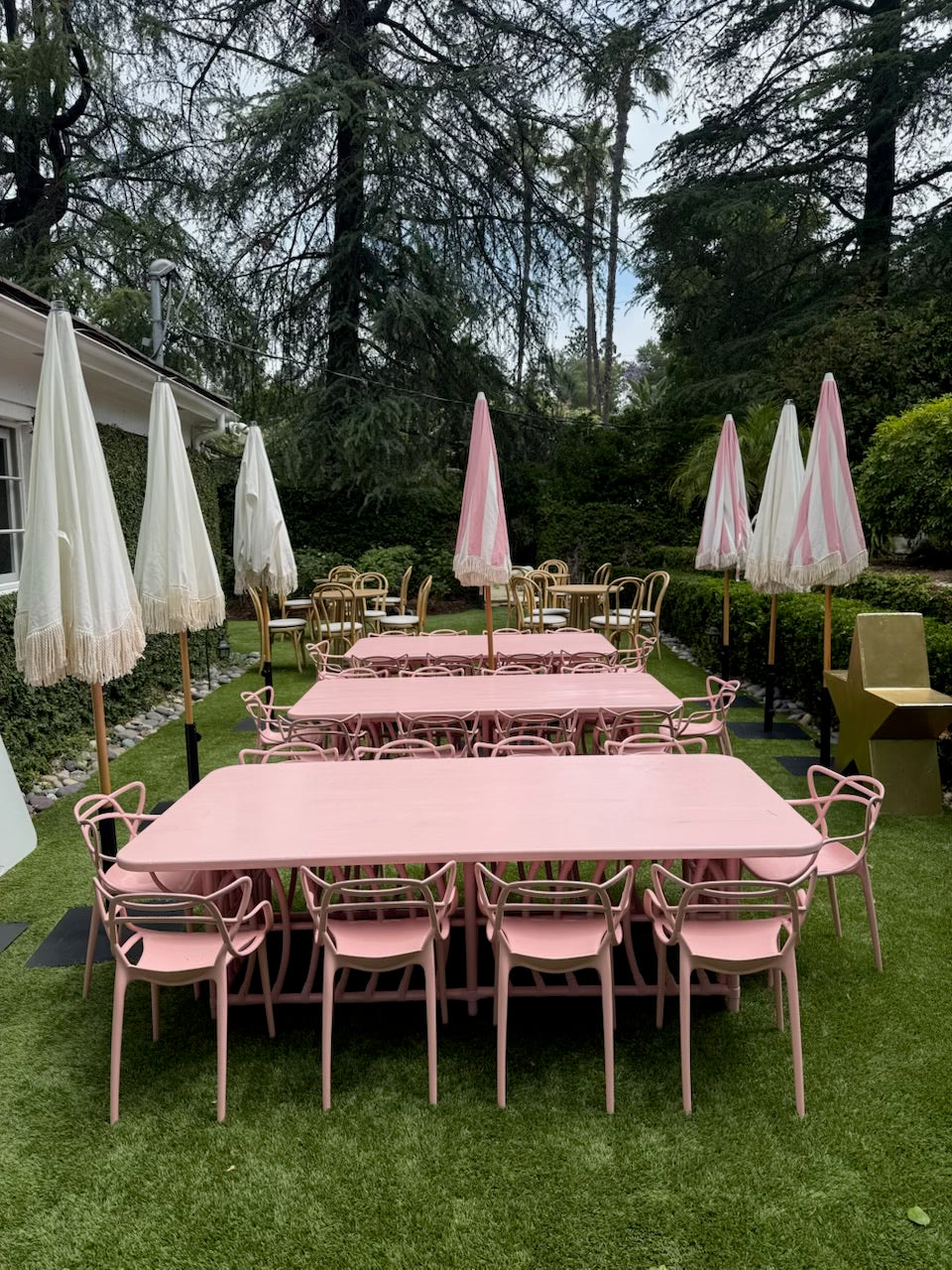 Kids Light Pink Rattan Rectangular Table
