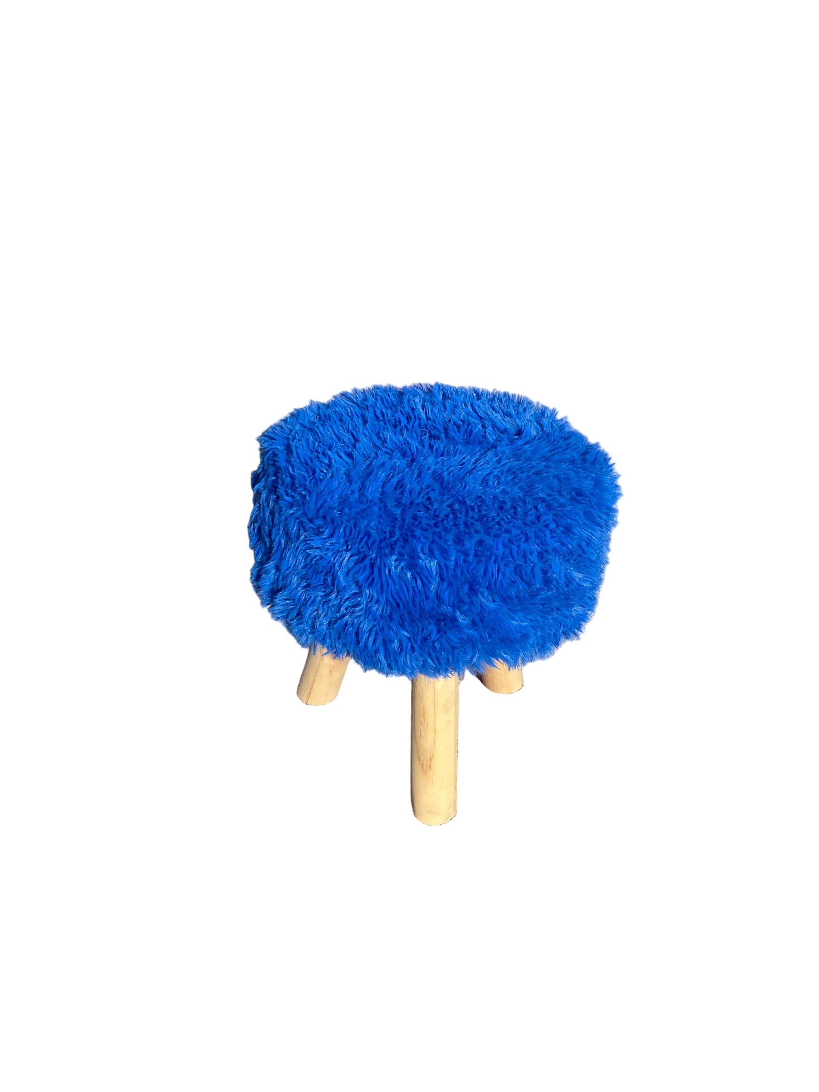 Kids Faux Blue Fur-Covered Stool