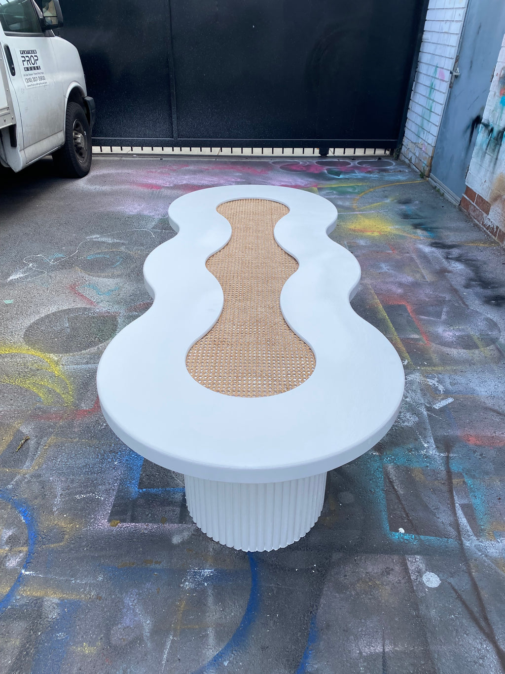 Kids White Rattan Wavy Table