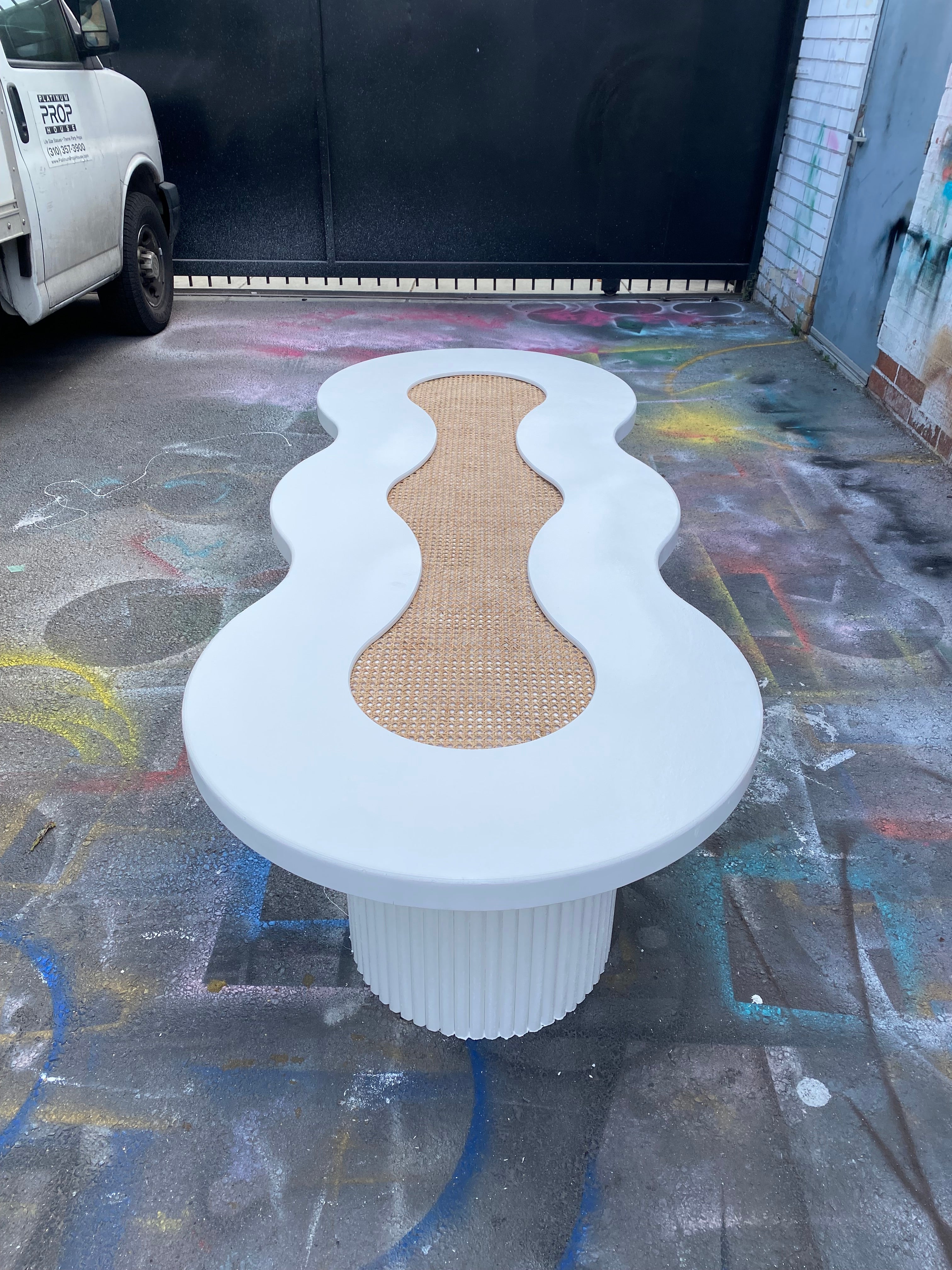 Kids White Rattan Wavy Table