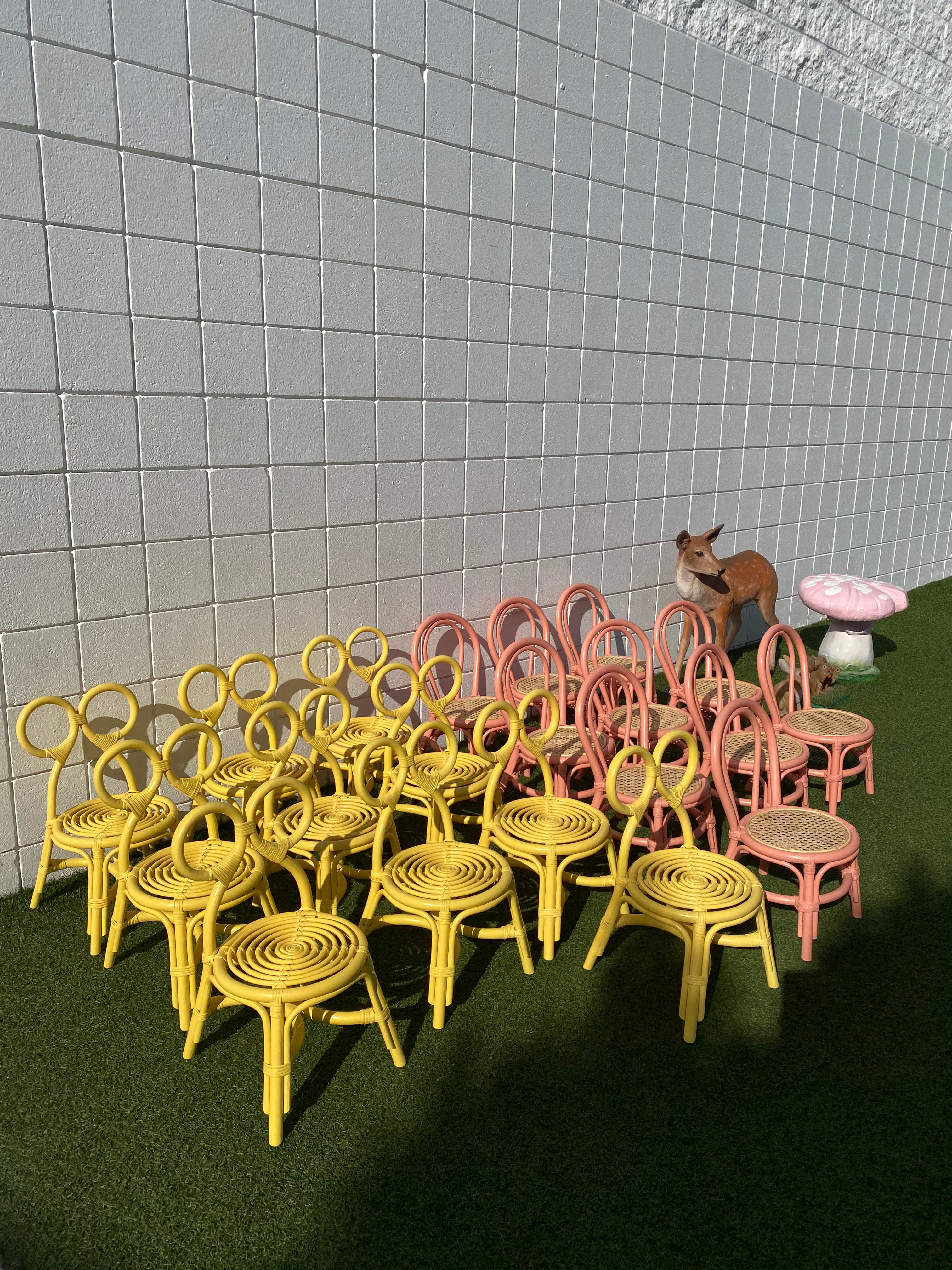 Kids Yellow Rattan Bow Chair