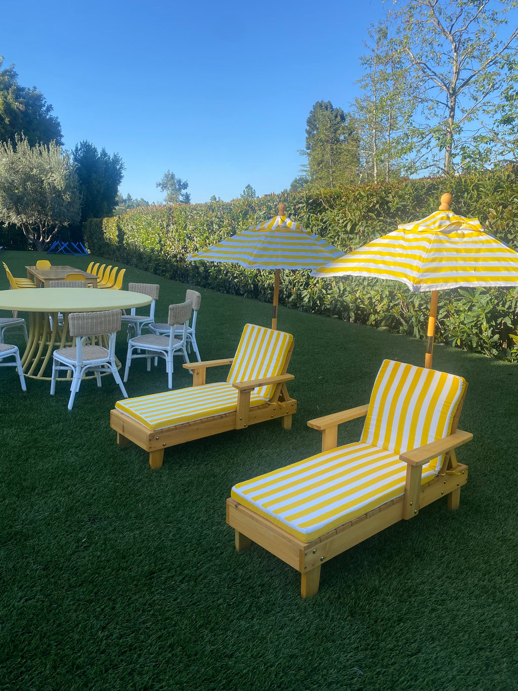 Kids Yellow & White Striped Chaise Lounge