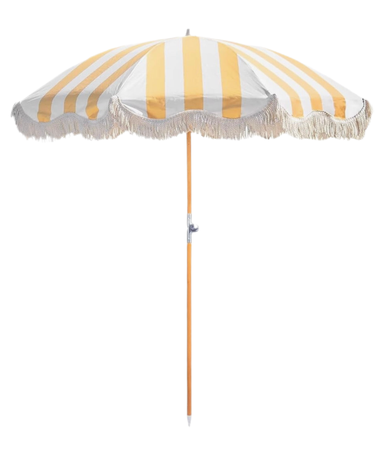 Yellow & White Striped Umbrella & White Fringe With Base