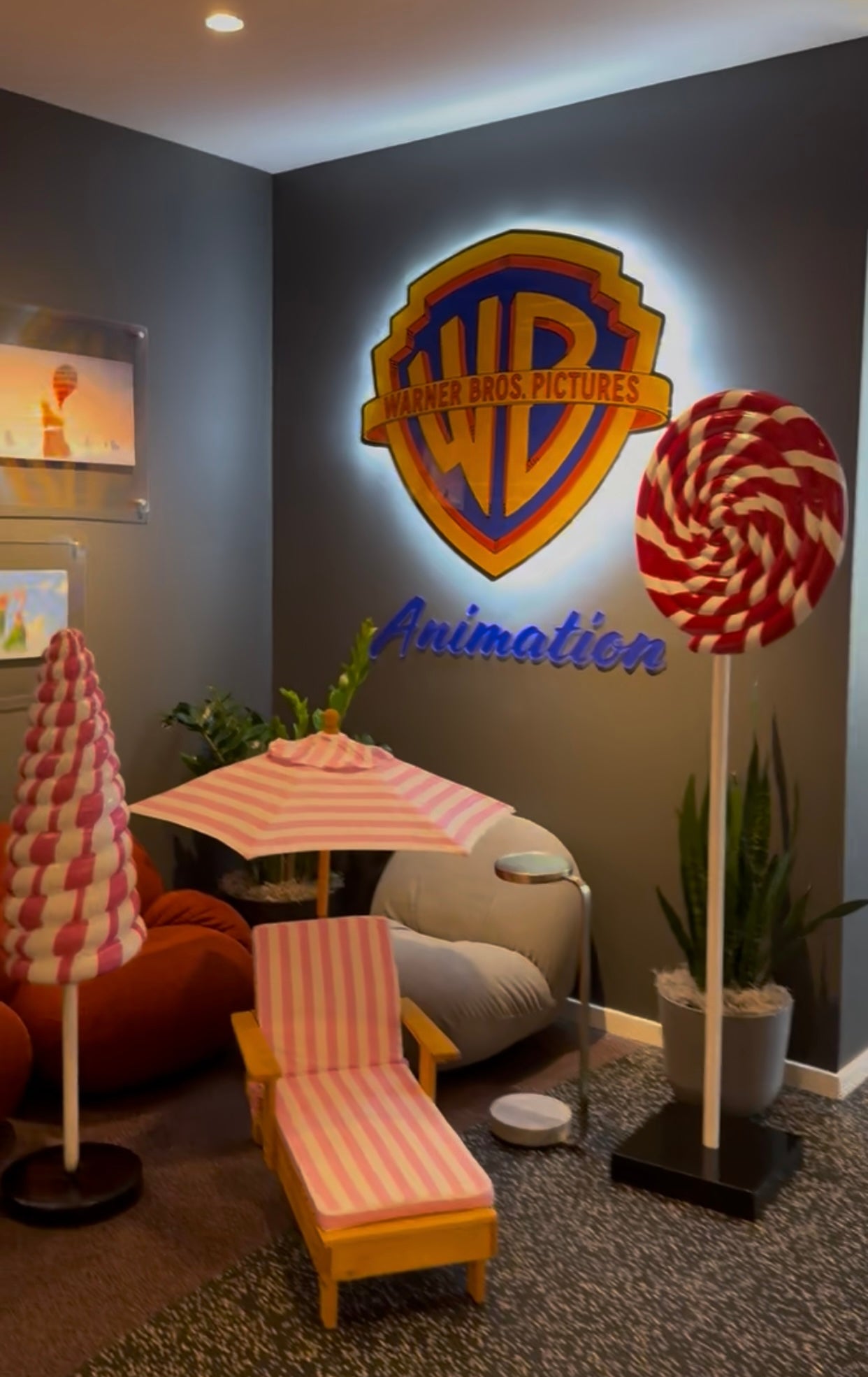 Kids Light Pink & White Striped Chaise Lounge