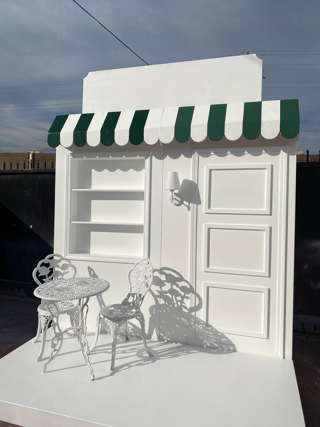 White Store Front With Custom Signage & Interchangeable Color Awning Package