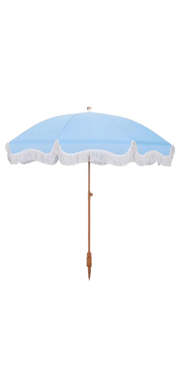 Light Blue Umbrella & White Fringe With Base