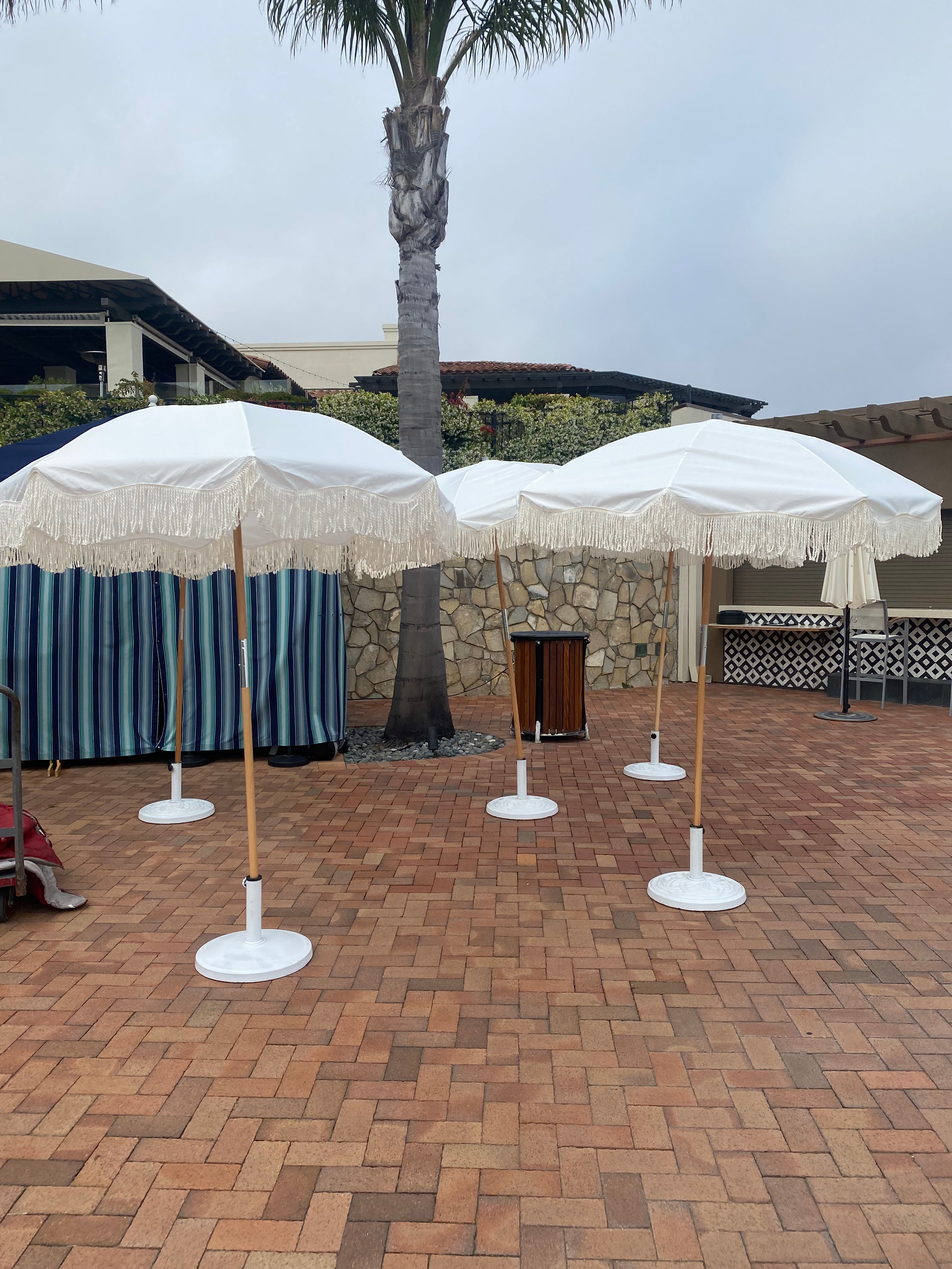 All White Umbrella & White Fringe With Base