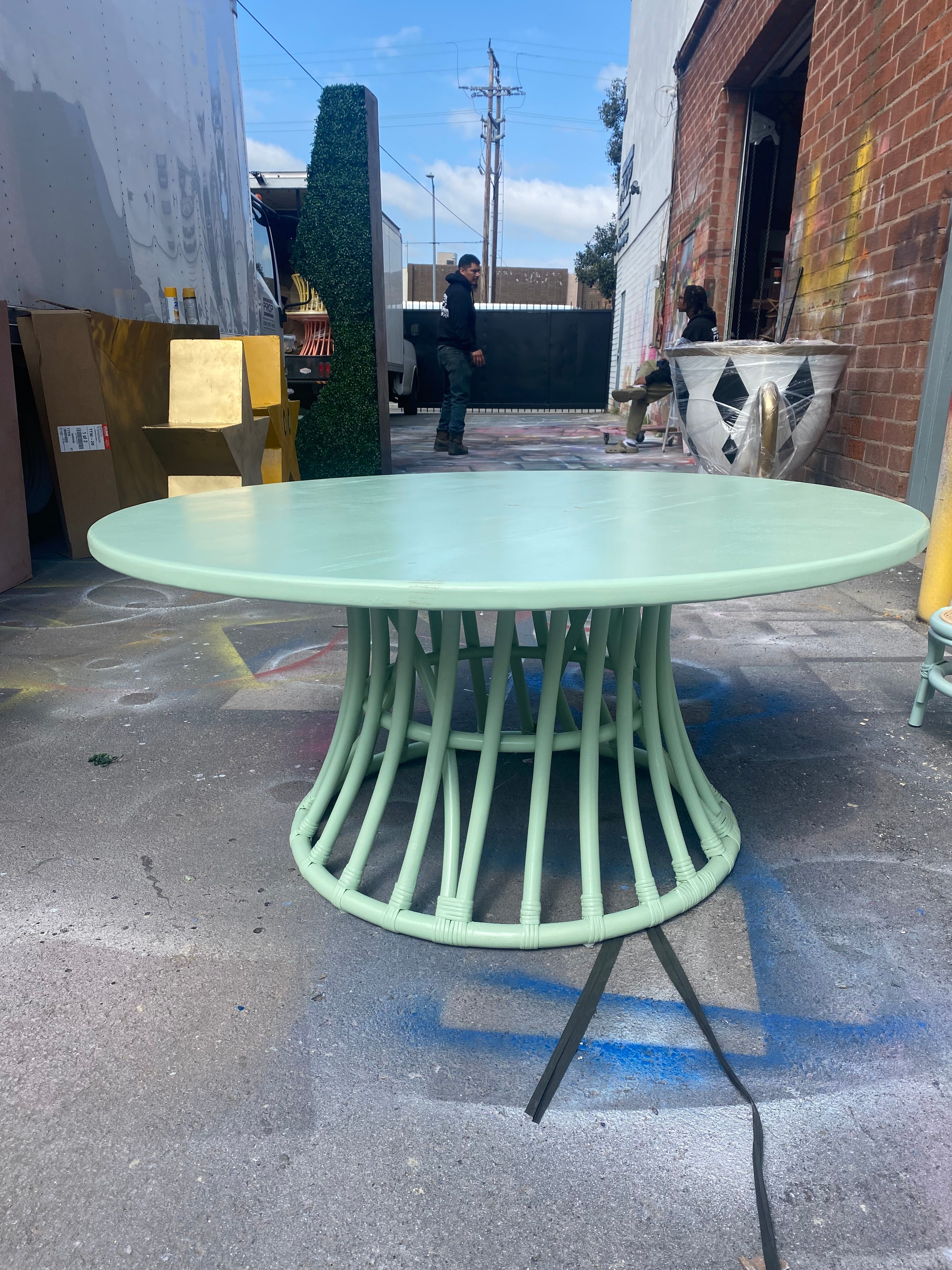 Kids Teal Rattan Round Table