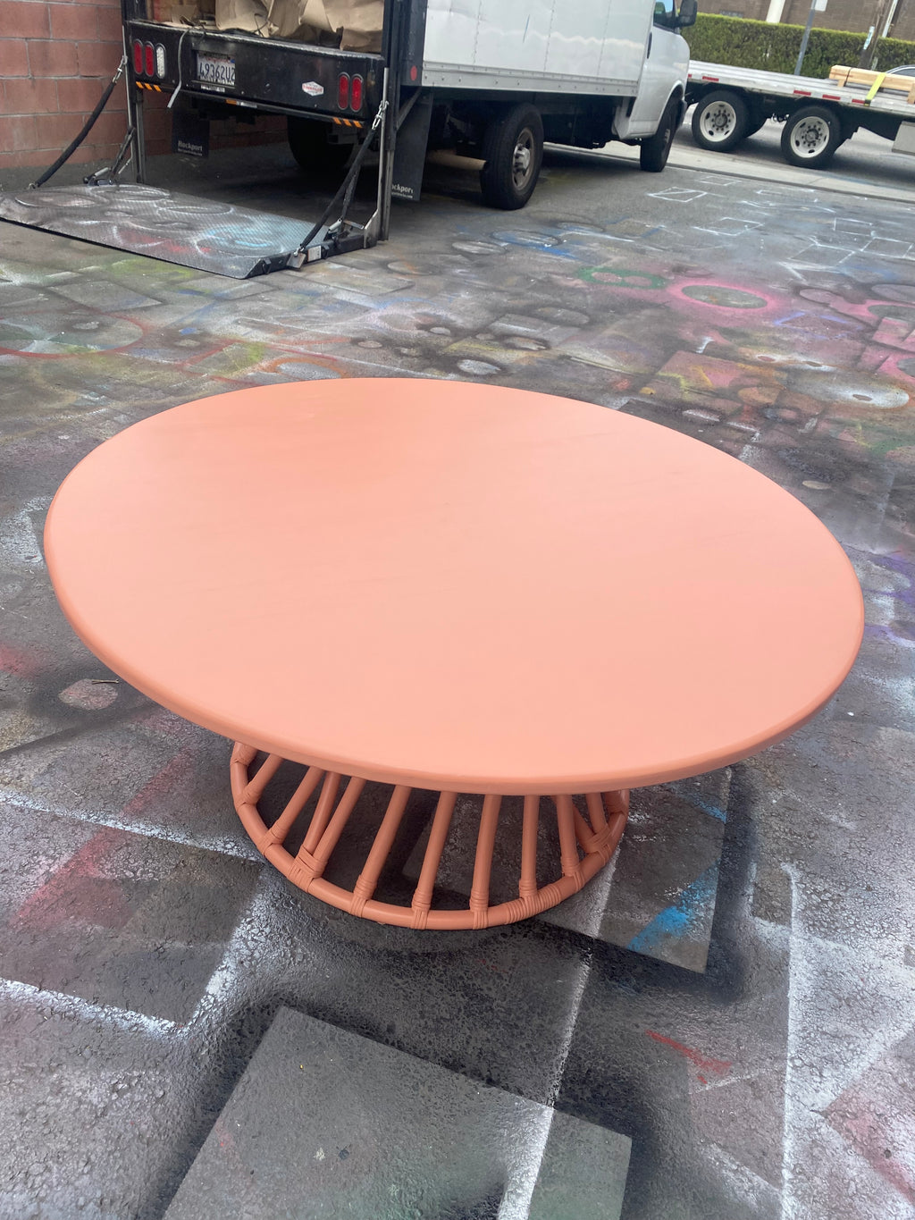 Kids Peach Rattan Round Table