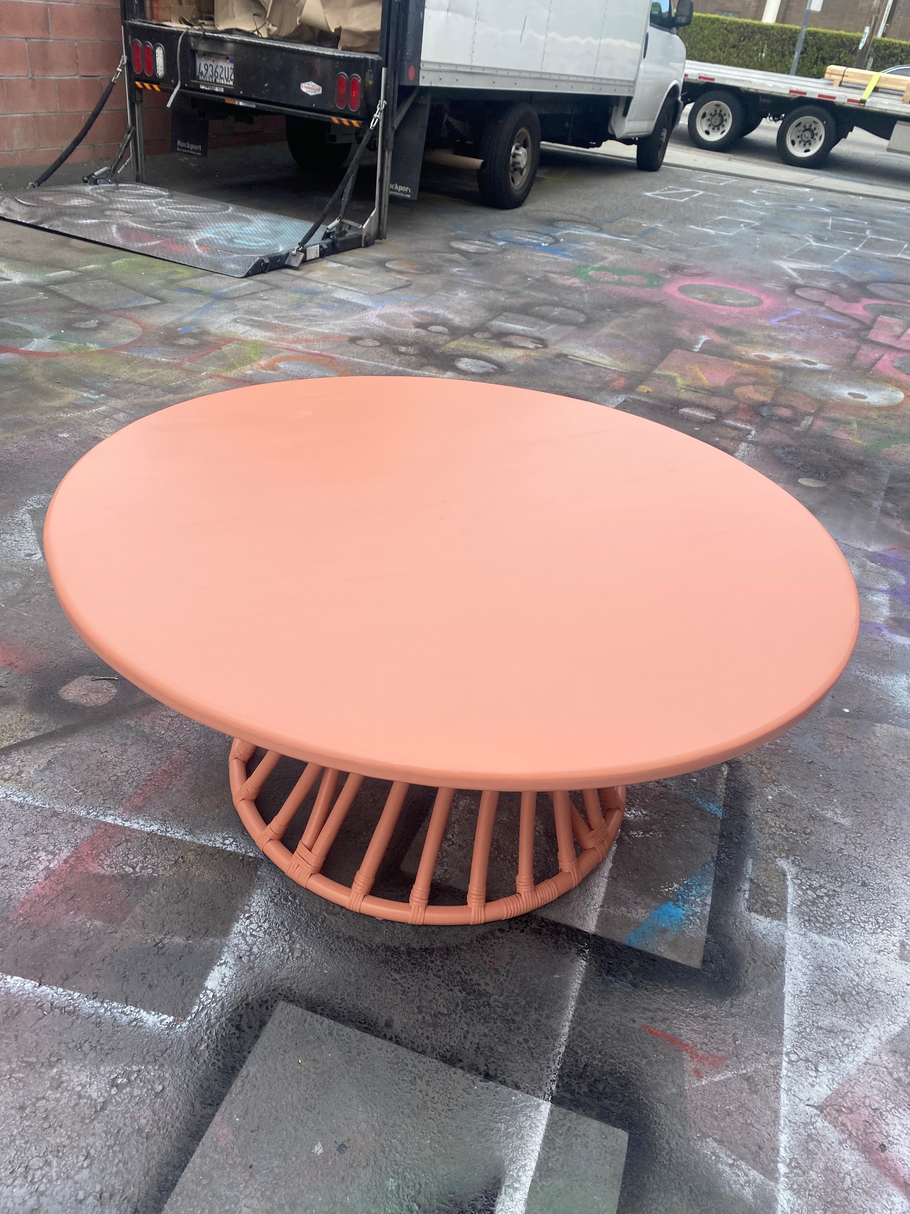 Kids Peach Rattan Round Table